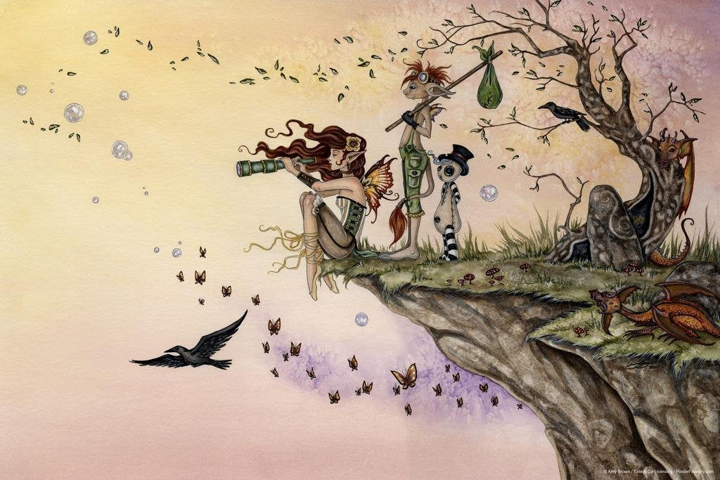 Where The Wind Takes You Fairy Elf Travelers By Amy Brown Fantasy Poster Nature Magical Cool Wall Art Print Poster 36X24