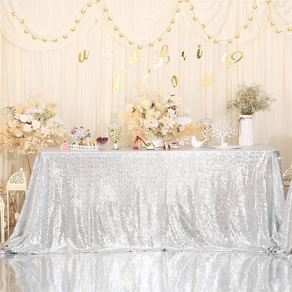 Eternal Beauty Sequin Tablecloth, 90X132 Rectangle Sequin Tablecloth For Party Cake Dessert Table Exhibition Events,Silver
