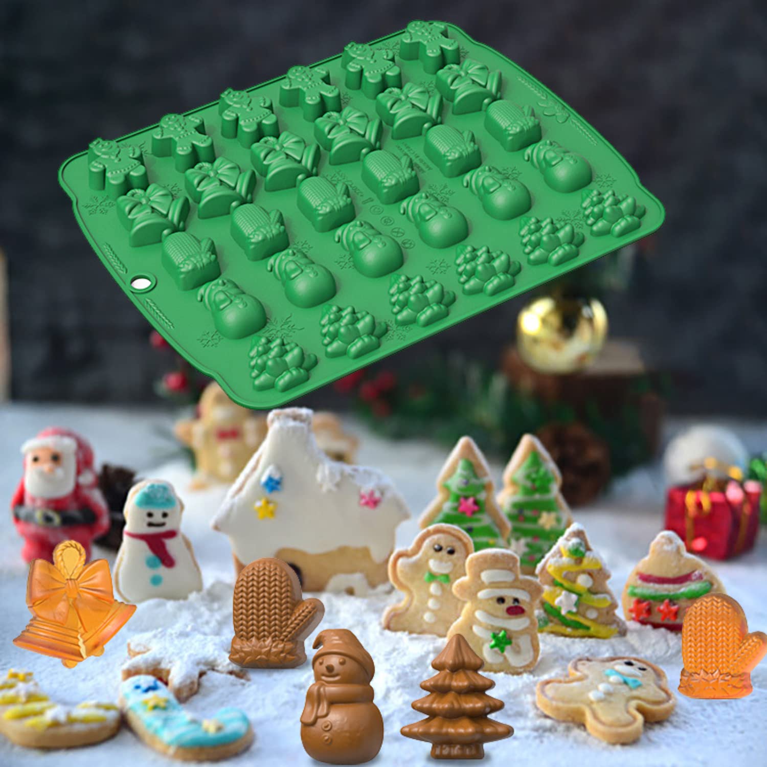 Christmas Silicone Chocolate Mold, 1 Pack 30-Cavity Xmas Silicone Mold Gingerbread Man Candy Mold Cake Baking Tool For Christmas