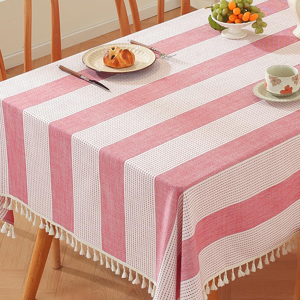 TruDelve Cotton Rectangle Tablecloth Red Striped Tablecloths Outdoor Table Cloth Rectangle Table Cloth Tablecloths for Rectangle