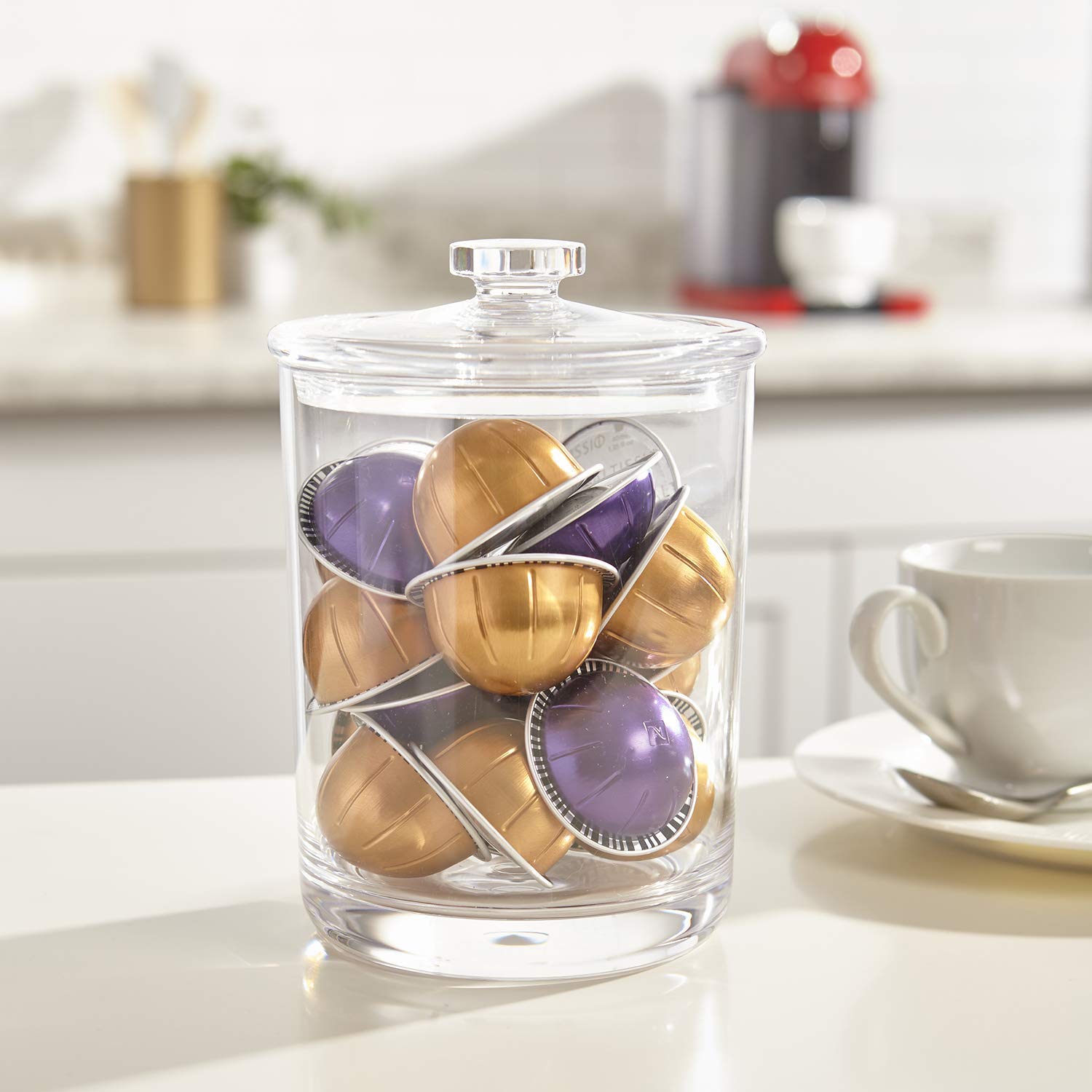 Stori Premium Quality Makeup And Cotton Ball Holder | 60-Oz Clear Plastic Apothecary Jar With Lid | Perfect Storage Container To