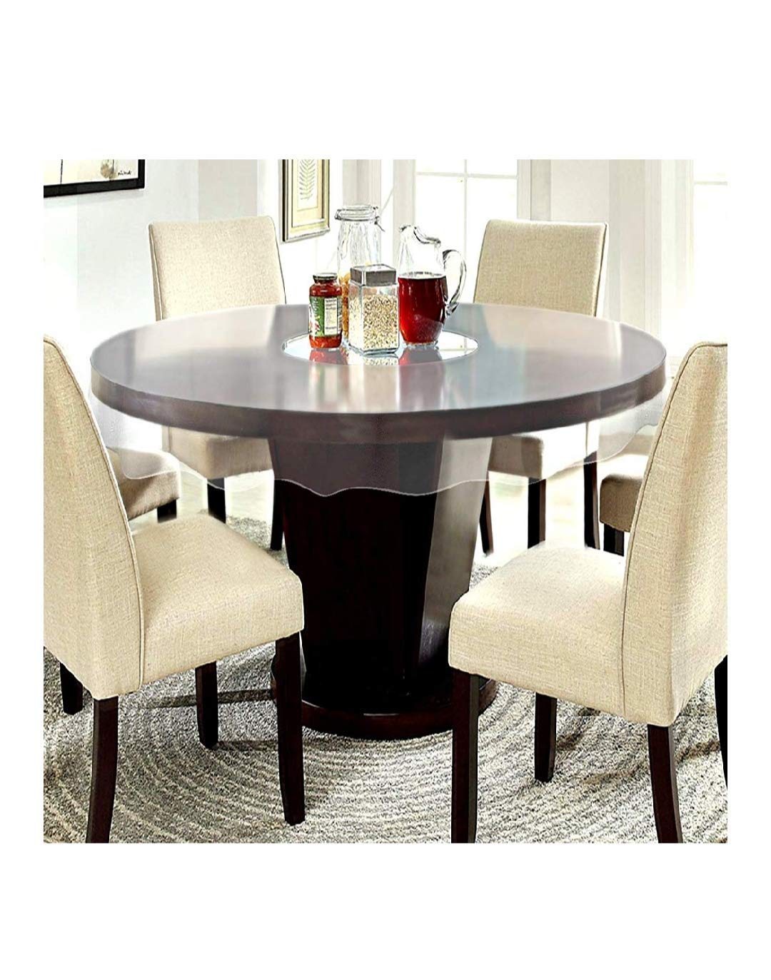 MONKDECOR PVC Transparent 6 Seater Dining Round Table Cover Without Lace (72 Inch. Round)