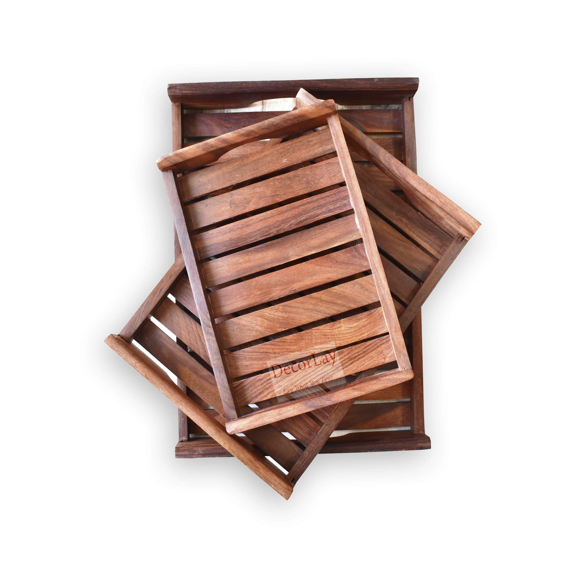 Decorlay Handmade Wooden Platter For Your Kitchen & Dining Table Serving Tray Set For Tea, Coffee & Snacks Breakfast (Wooden Tra