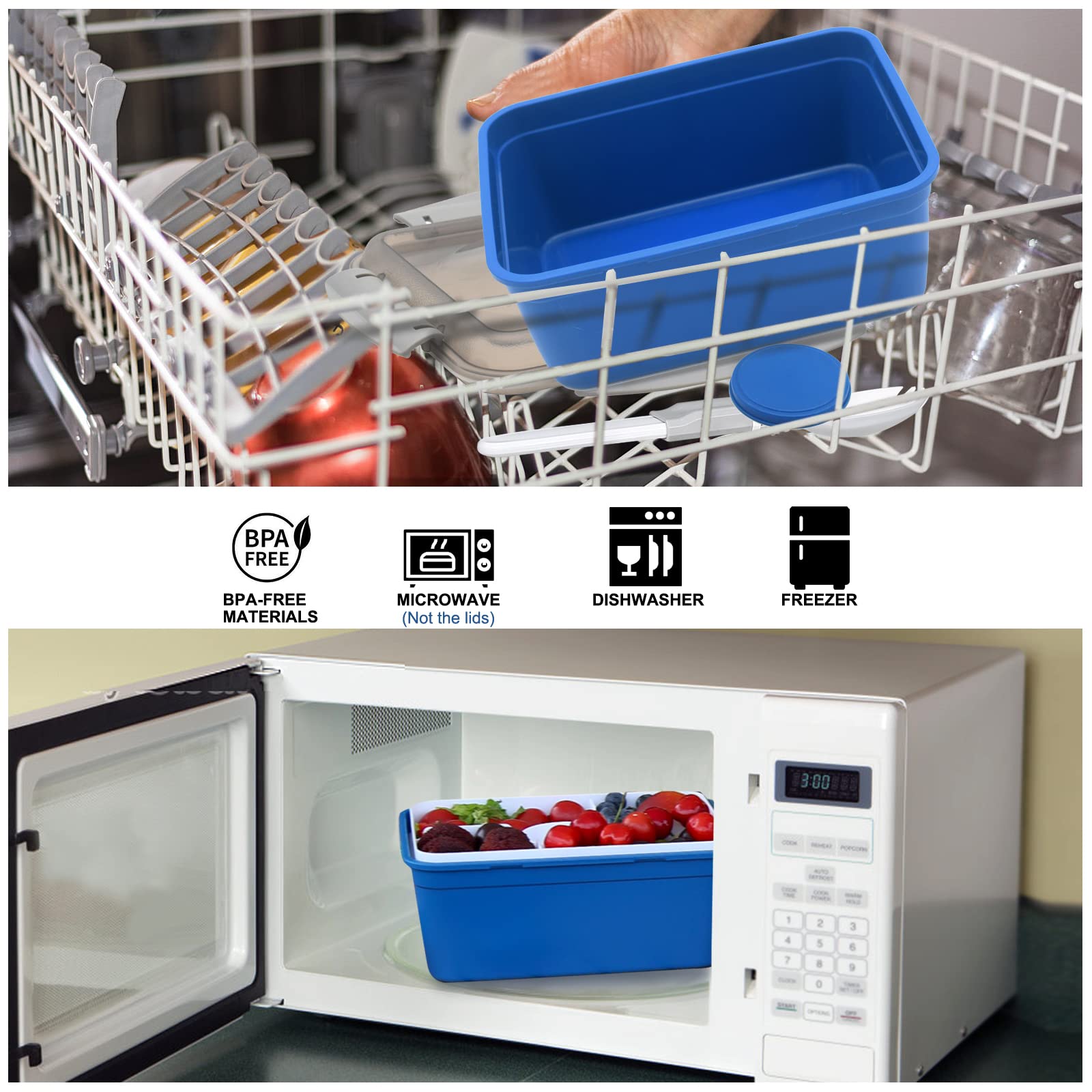 Shopwithgreen 64 Oz Salad Containers To Go For Lunch (3 Pack), Bento Box With Dressing Pots & 5-Compartment Removable Tray, Micr