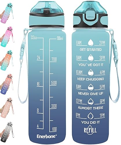 Enerbone 32 oz Water Bottle with Times to Drink and Straw  Motivational Drinking Water Bottles with Carrying Strap  Leakproof BPA & Toxic Free  Ensure You Drink Enough Water for Fitness Gym Outdoor