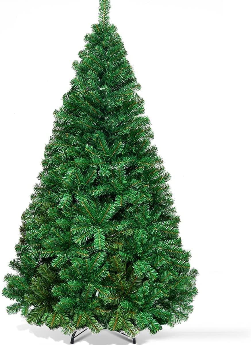 Goplus 6ft Green Artificial Christmas Tree, Hinged Unlit Full Xmas Pine Tree W/ 736 Iridescent Branch Tips, Metal Stand, for Ind