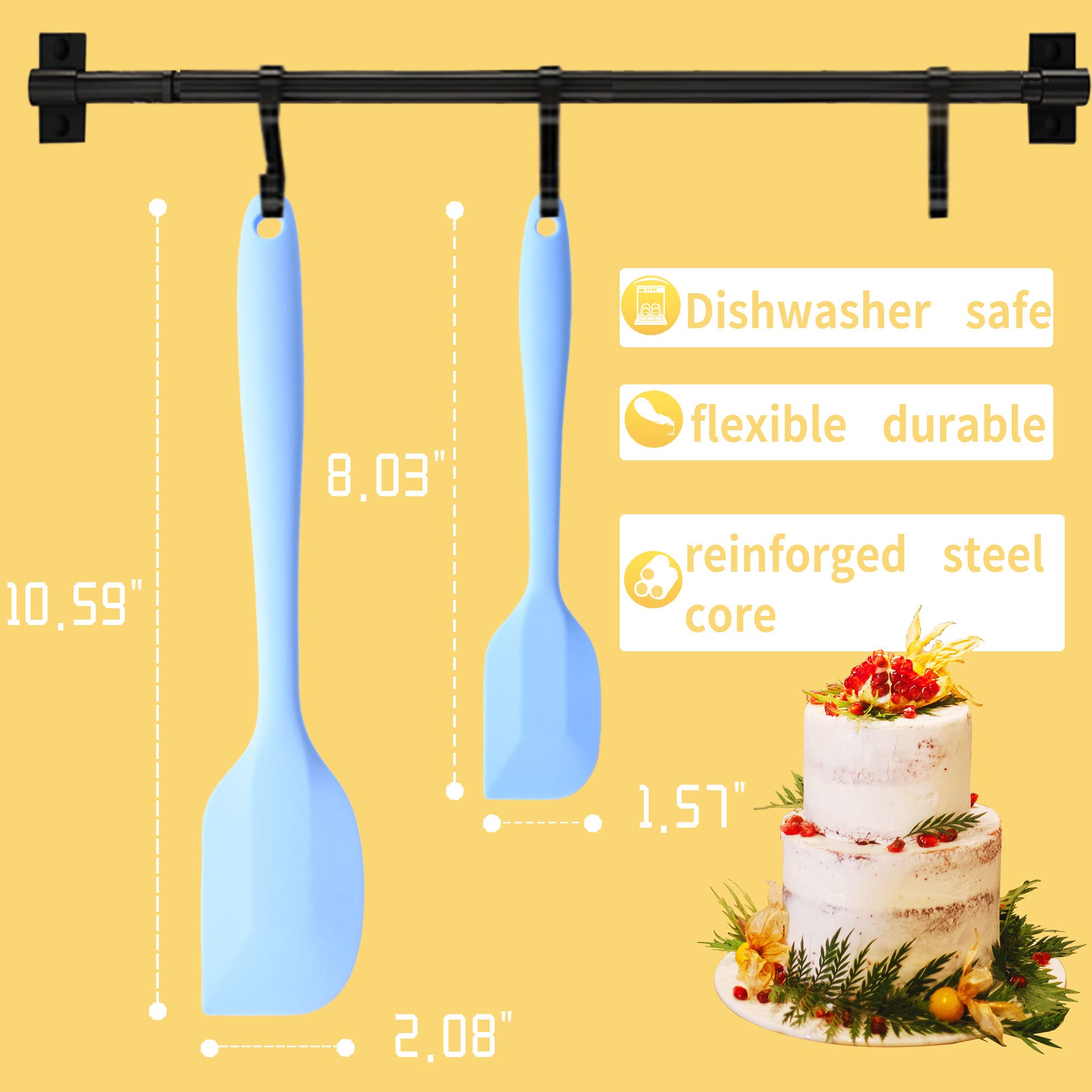 Spatula Silicone Set Heat Resistant: Kitchen Rubber Nonstick Spatulas Seamless Design 2-Piece - Cooking Baking Keep Handle Cool