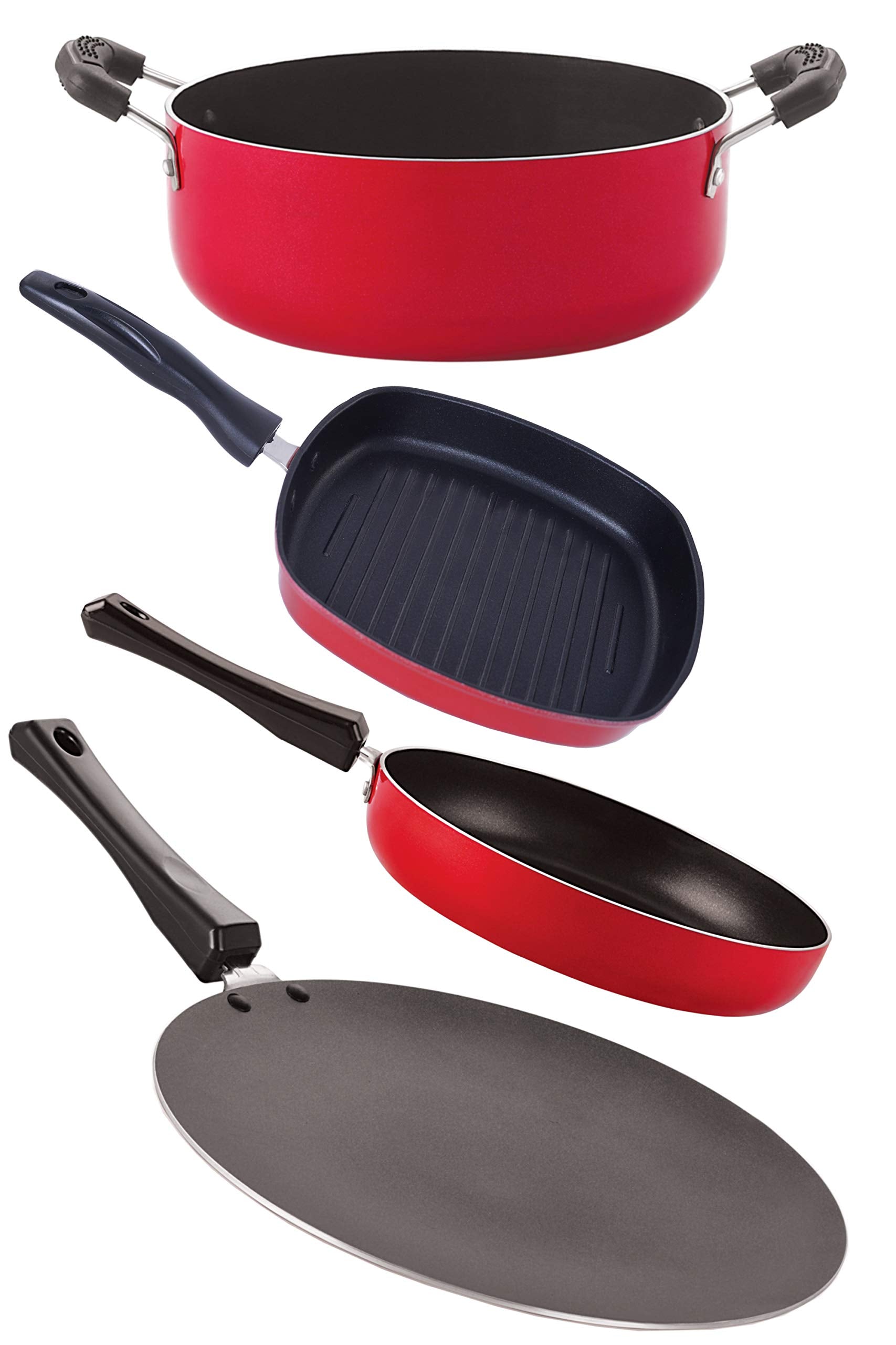 Nirlon NonStick 4Piece Aluminium Cookware Set (Gas Compatible) (Ct11_Fp11_Gp24.5_Cs24)