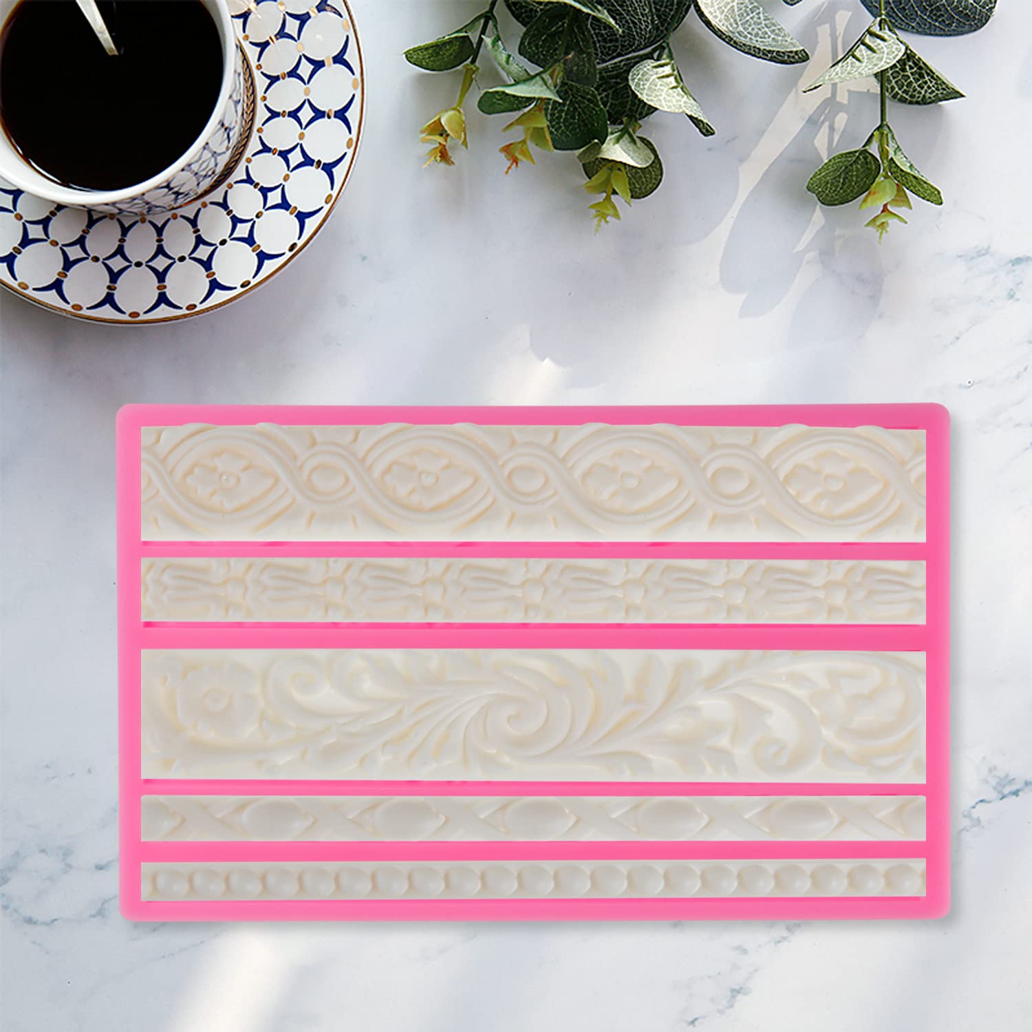 Neepanda Diy Baroque Scroll Relief Cake Border Silicone Molds, Baroque Style Curlicues Scroll Lace Fondant Silicone Mold, Europe