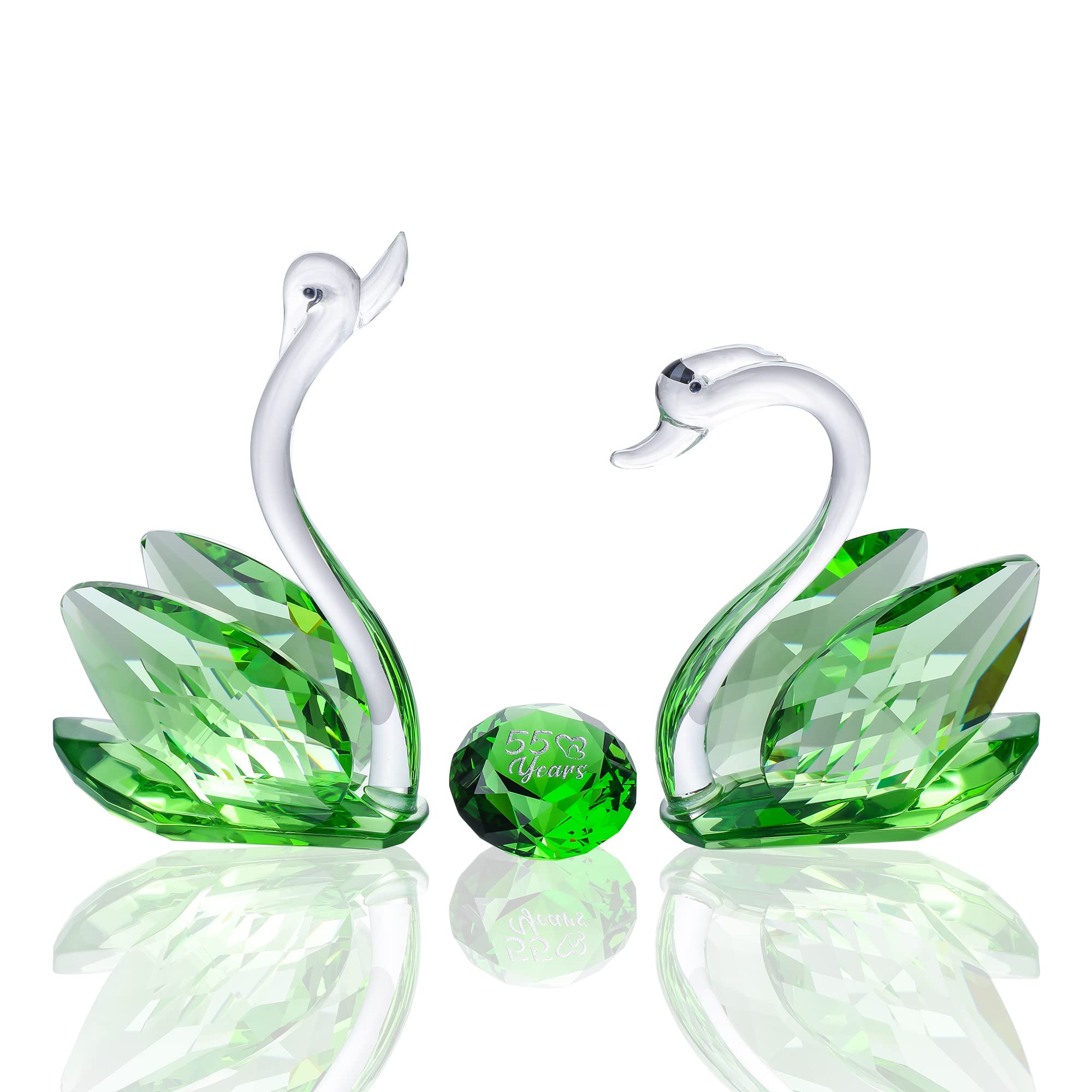 YWHL 55th Wedding Anniversary Decorations, 55 Year Anniversary Swan Gifts for Parents, Emerald Wedding Gifts Her Him, Emerald Gr