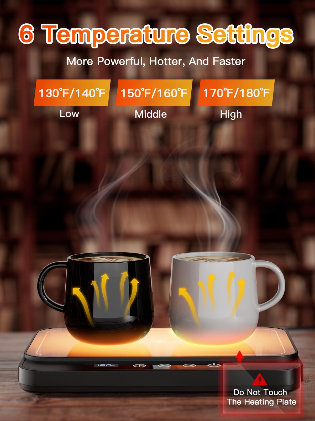Misby Coffee Mug Warmer, 50W with 6 Temp Settings, 8H Auto Shut-Off, Ultra-Thin Design, Black