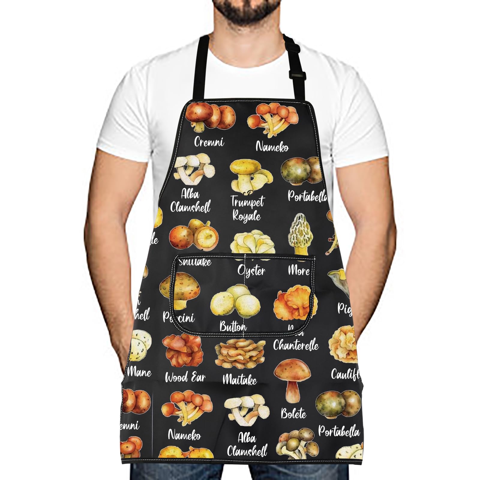 Chanterelle Porcini Lover Kitchen Apron Mushrooms Cultivated Fungus Fungi Pinny New Home Cooking Gift for Her Him (Cremni)