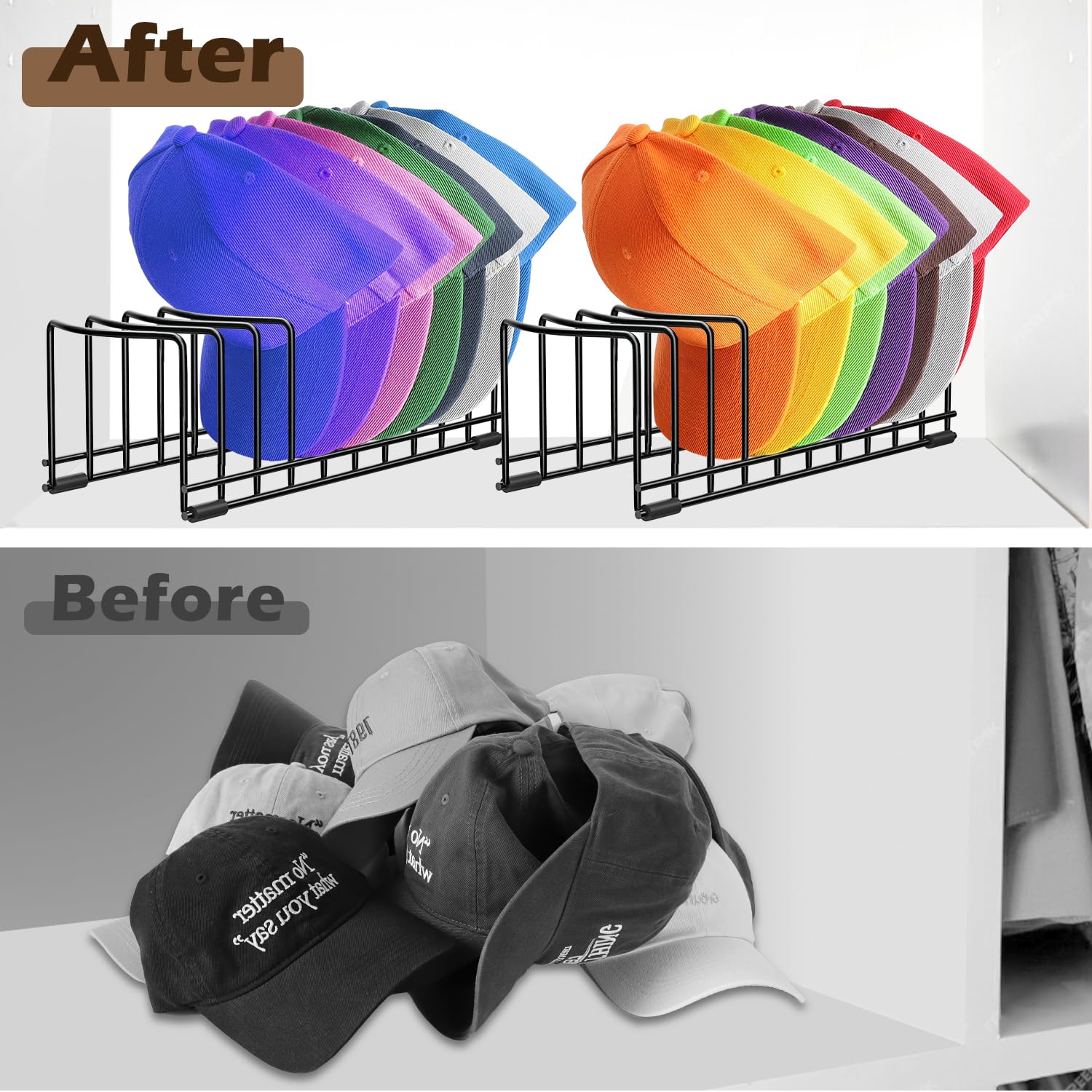 2 Pack Hat Stand for Baseball Caps, Ginyoyo No Install Hat Organizer for 20 Baseball Caps, Tabletop Hat Rack Stand with Anti-sli