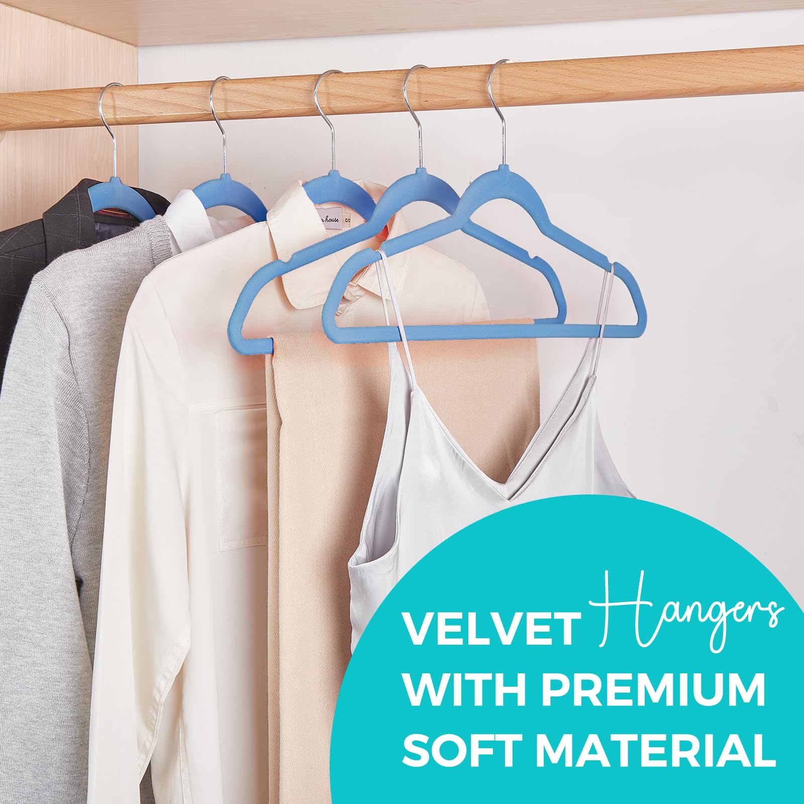 House Day Premium Velvet Clothes Hangers 50 Pack Non-Slip Flocked Felt Hangers Heavy Duty Durable Coat And Suit Hangers | Vibran