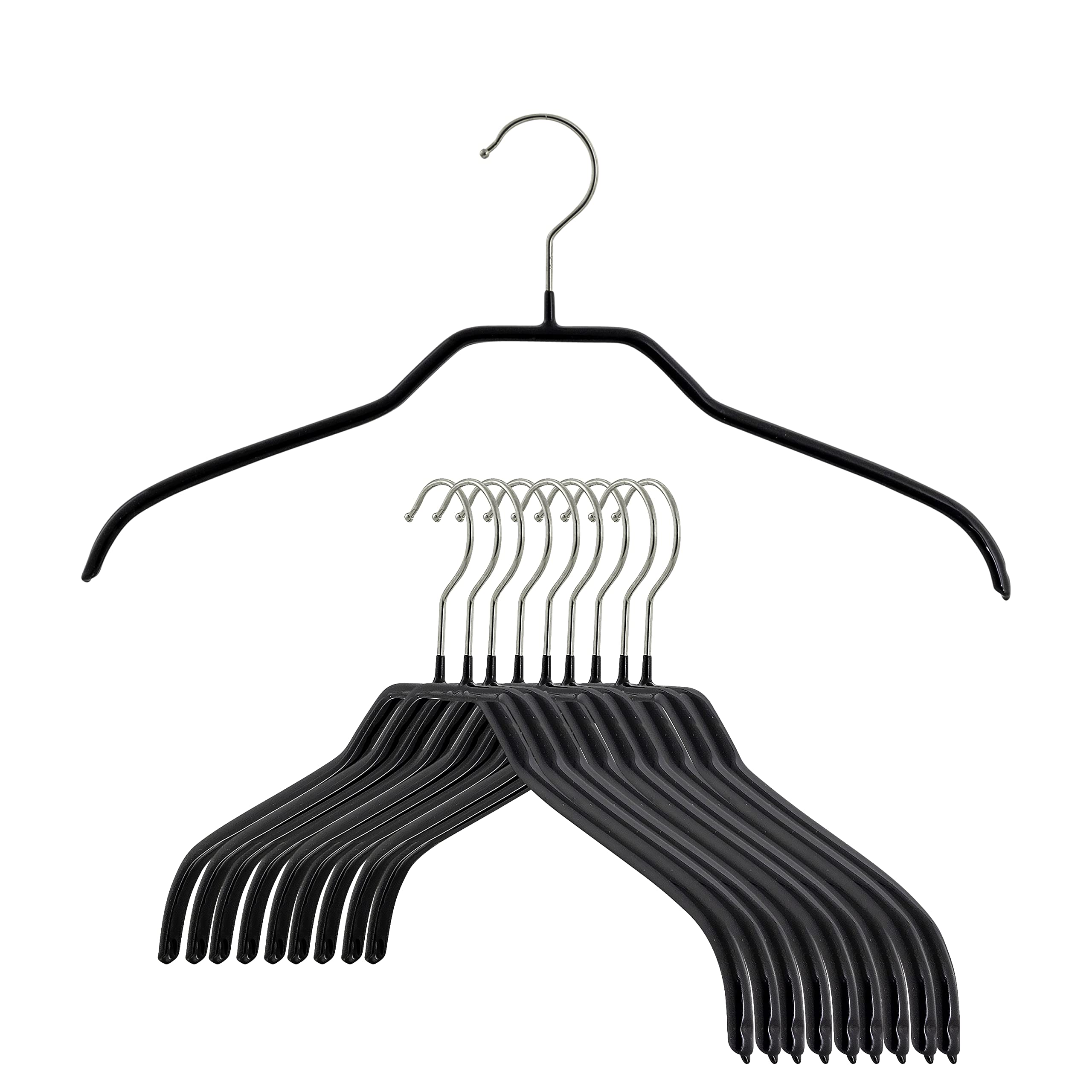 Mawa By Reston Lloyd Non Slip Space Saving Wide Width Clothing Hanger, Style 45/F, Set Of 10Pcs, Black