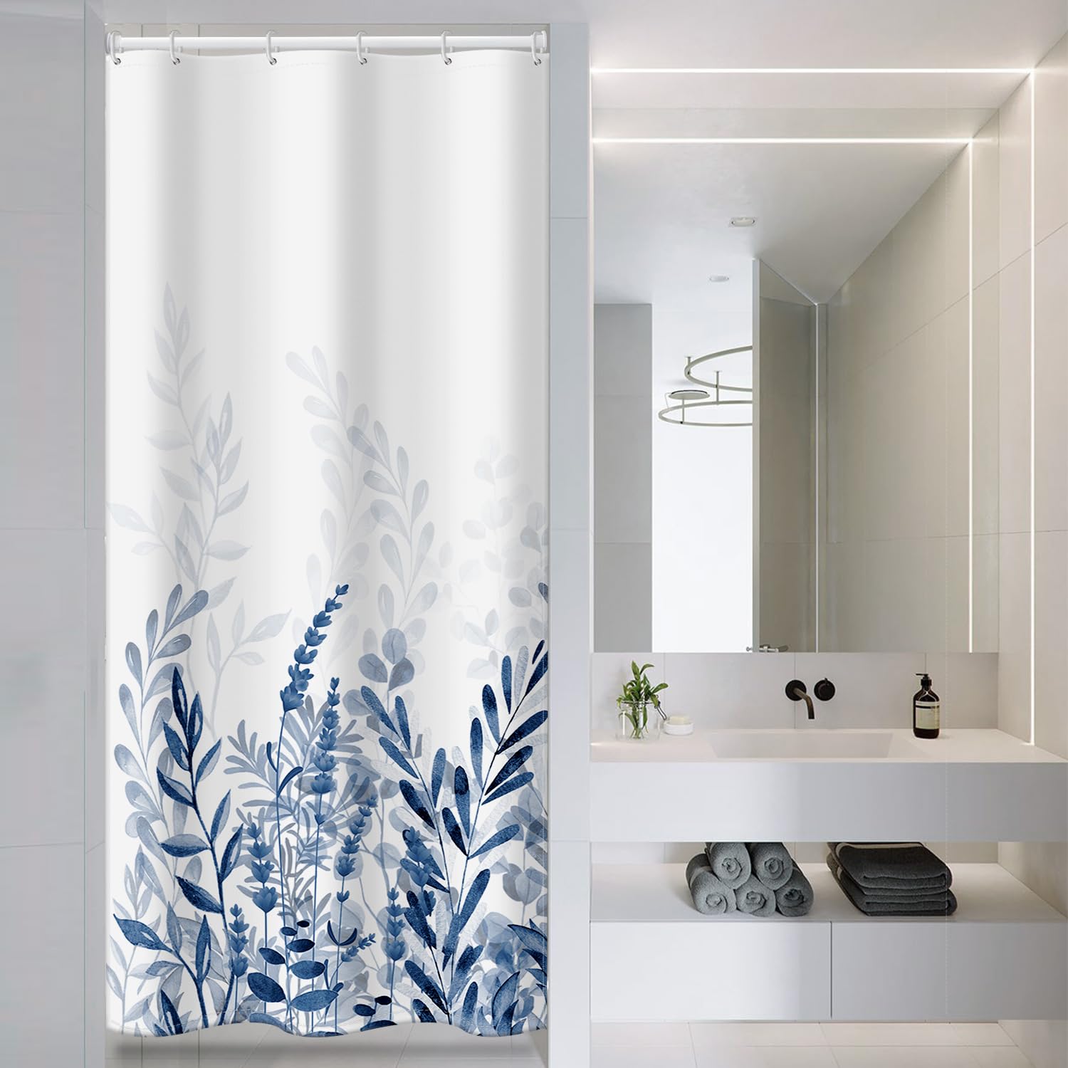 Besbesme Boho Mid Century Shower Curtain Set, Waterproof Fabric For Bathroom Decor Bathtub Modern Machine Washable Weighted Hem