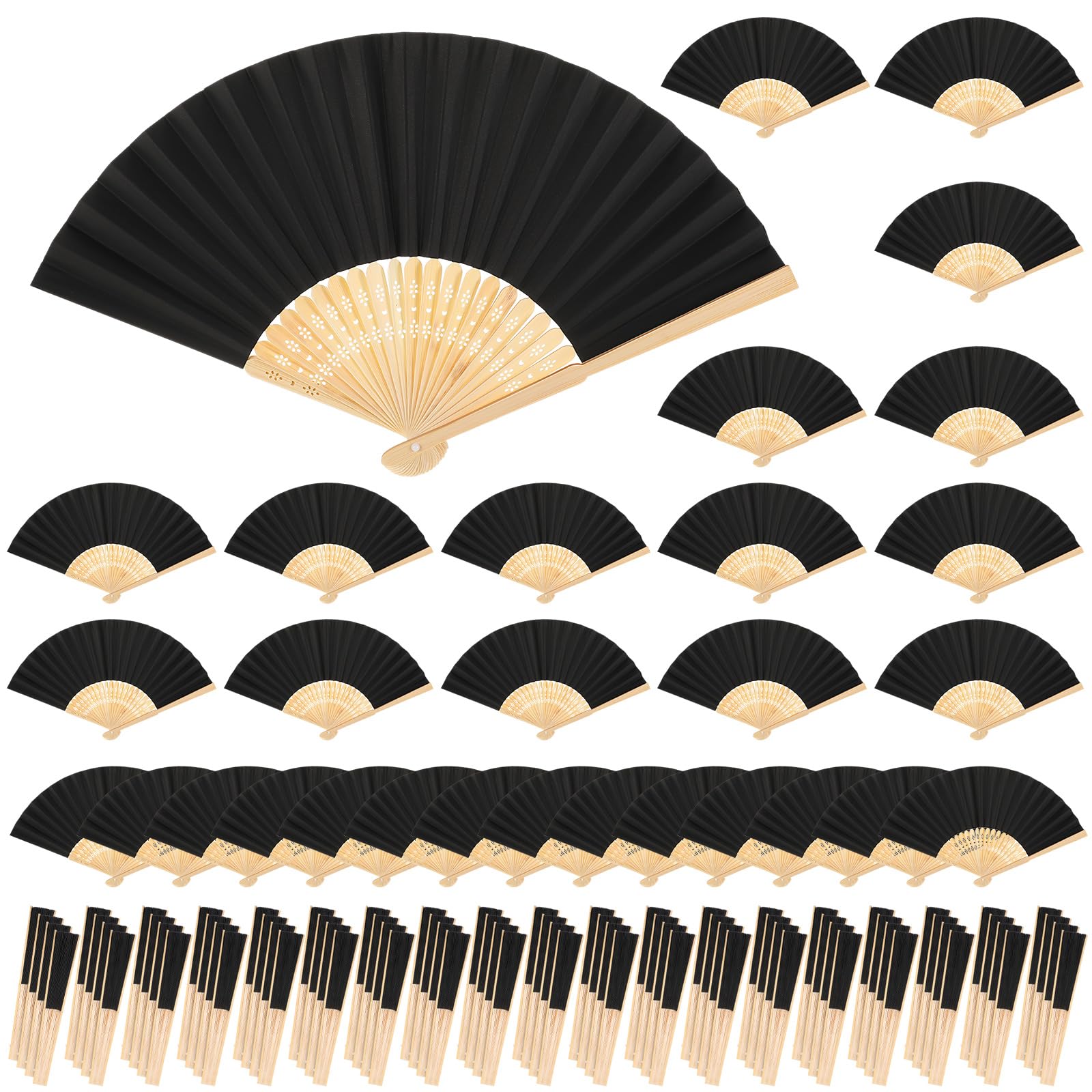 Yinkin 100 Pack Folding Fans Bamboo Handheld Folded Craft Hand Japanese Chinese Fans for Weddings Bridal Dancing Church DIY Deco