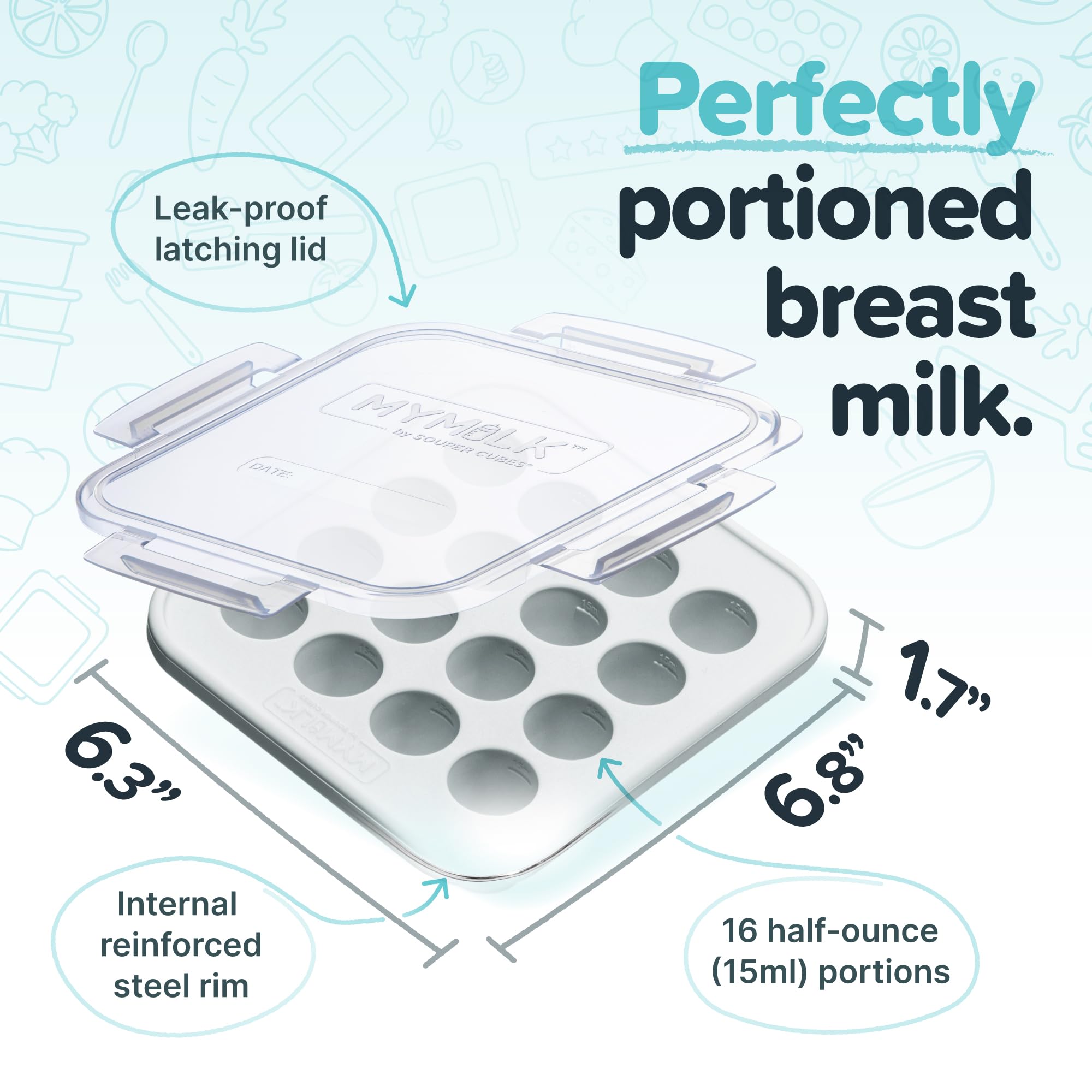 Souper Cubes Mymilk Baby Food Freezer Tray With Lid - 1/2 Oz Silicone Breast Milk Freezer Tray - Perfect Storage Container For B