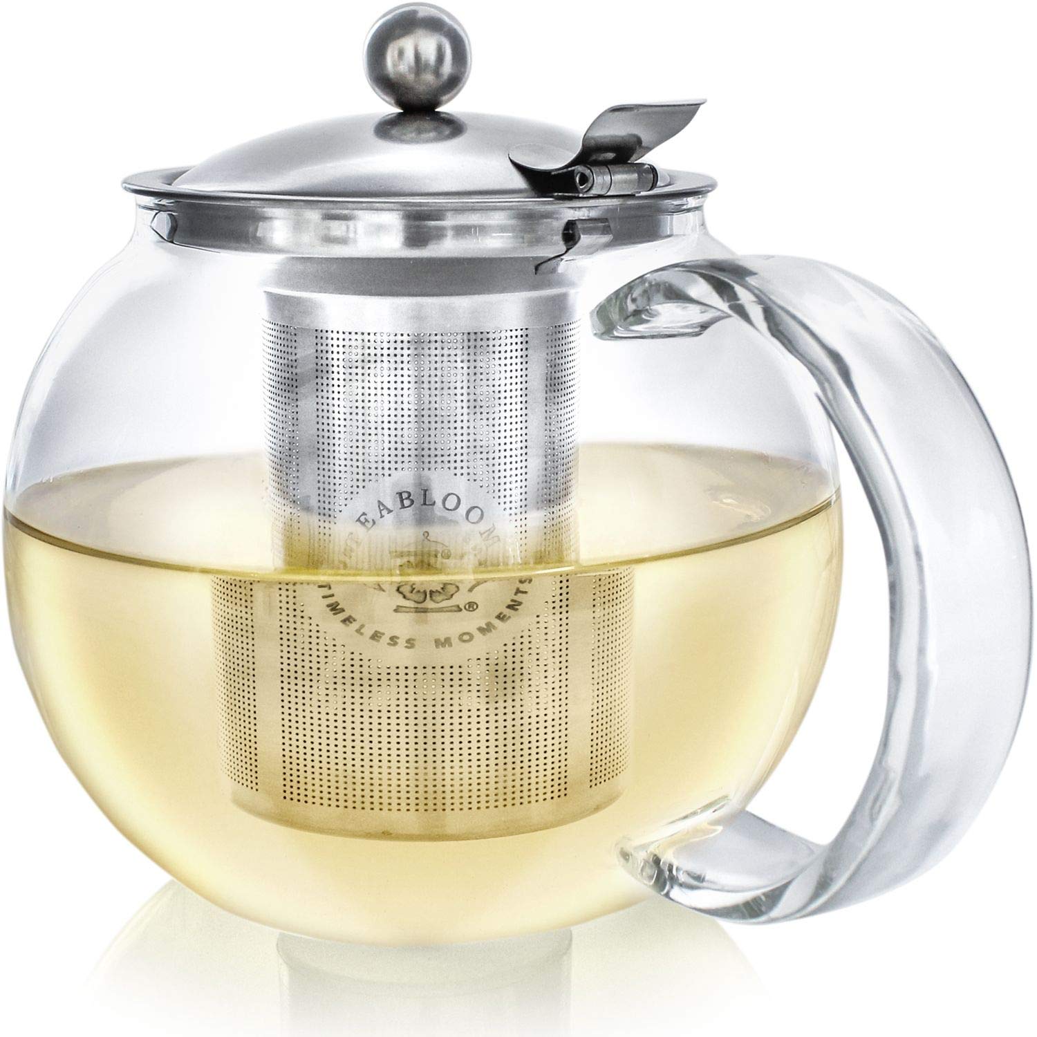 Teabloom All-In-One Glass Teapot And Tea Kettle - Heatproof Borosilicate Glass Tea Maker With Removable Stainless Steel Loose Te