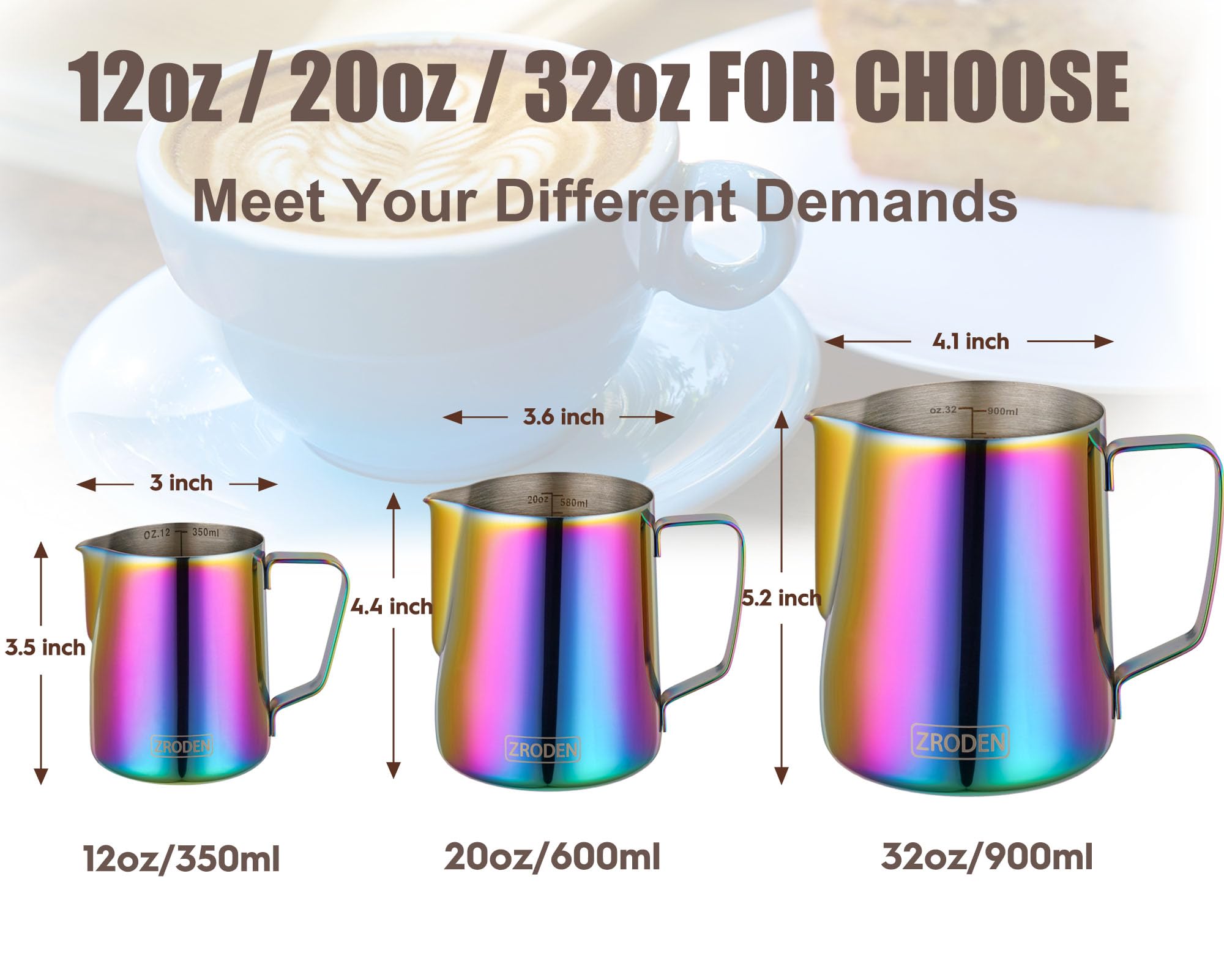 Milk Frothing Pitcher, 32Oz Espresso Steaming Pitchers Stainless Steel Cappuccino Coffee Machine Accessories Barista Tools Steam