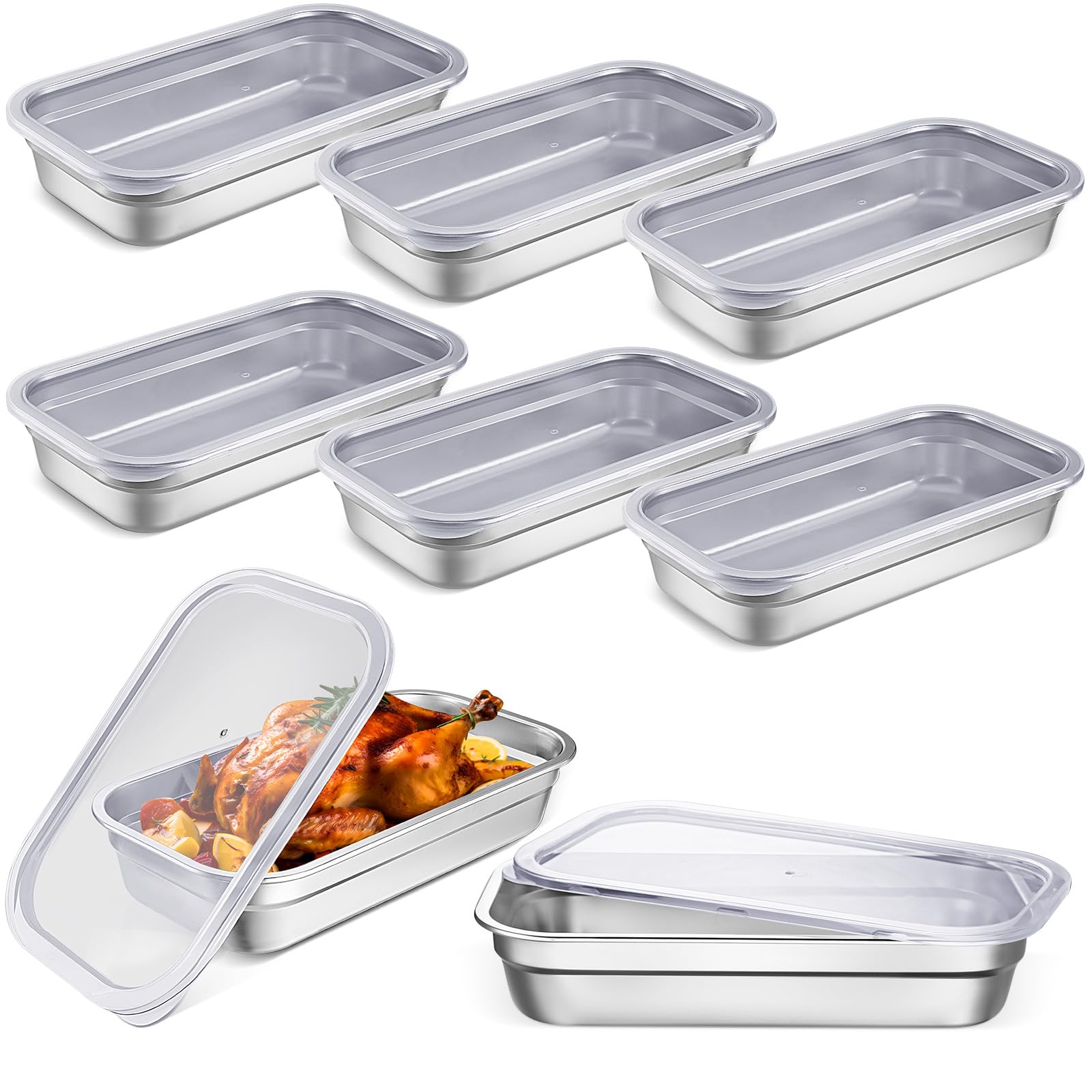 Suttmin 8 Pcs Stainless Steel Food Containers with Lids, 2.5 Inch Deep
