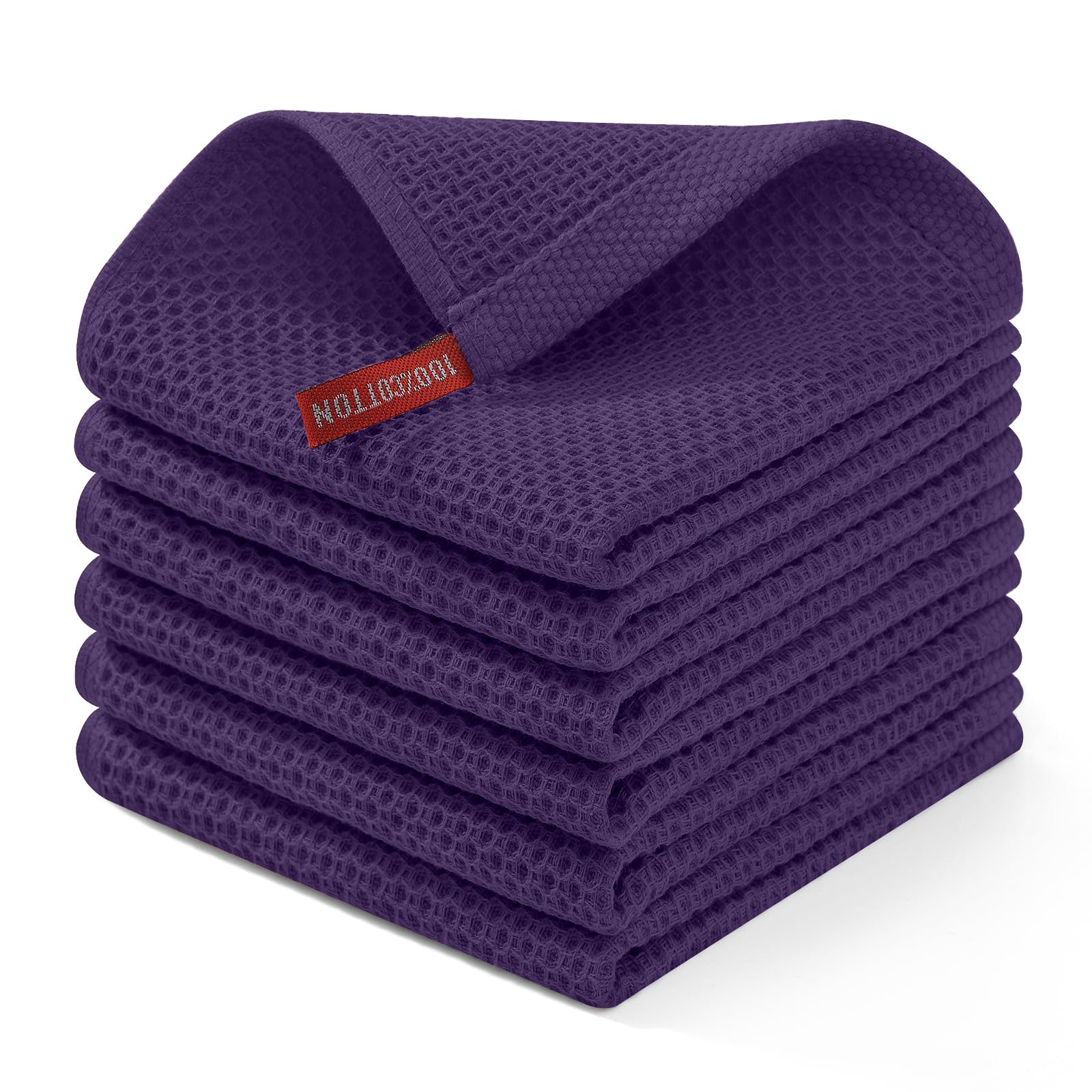 Homaxy 100% Cotton Waffle Weave Kitchen Dish Cloths, Ultra Soft Absorbent Quick Drying Dish Towels, 12 x 12 Inches, 6-Pack, Eggp