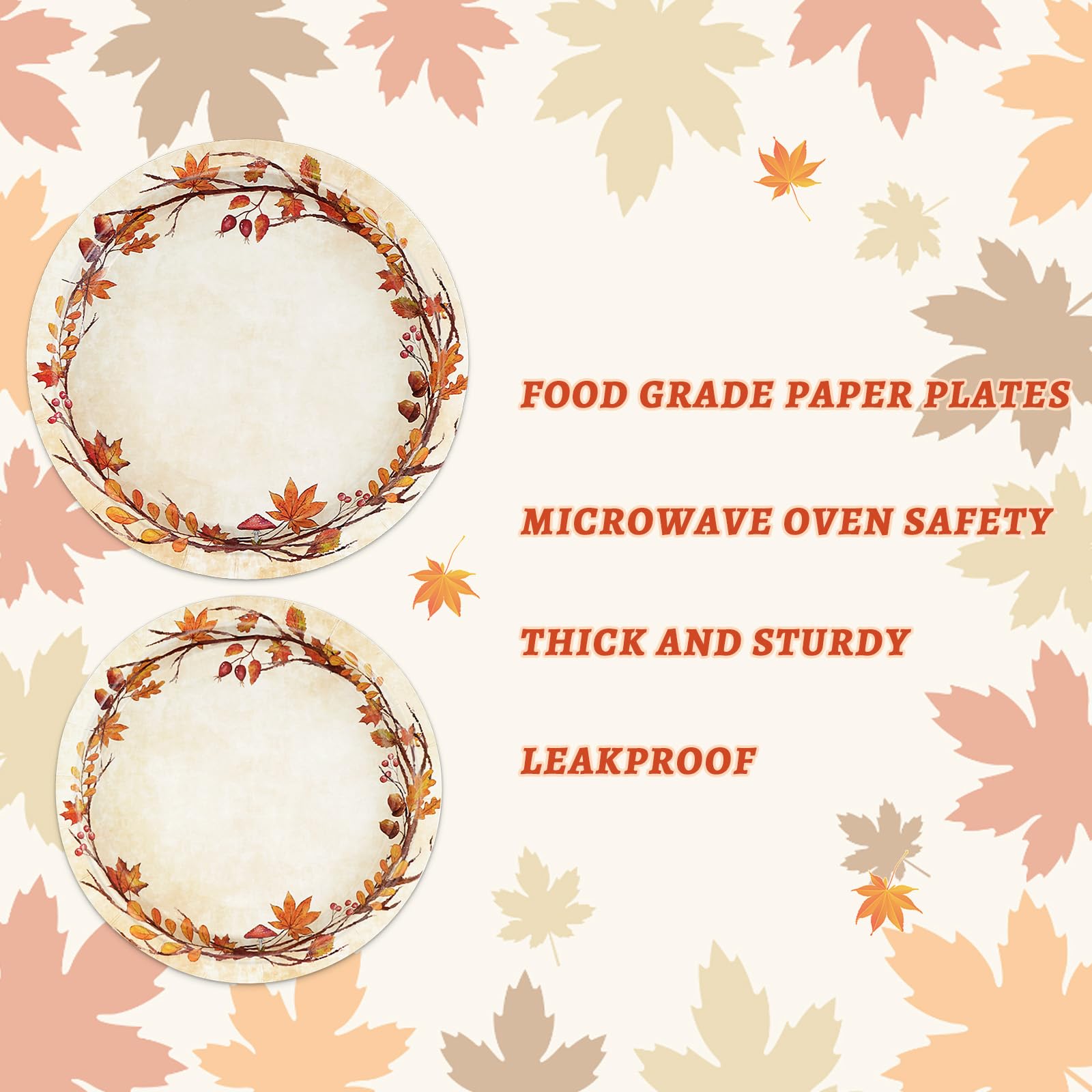 Homlouue 200 Pcs Fall Paper Plates and Napkins, Watercolor Autumn Leaves Thanksgiving Party Supplies Disposable, Fall Plates Dis