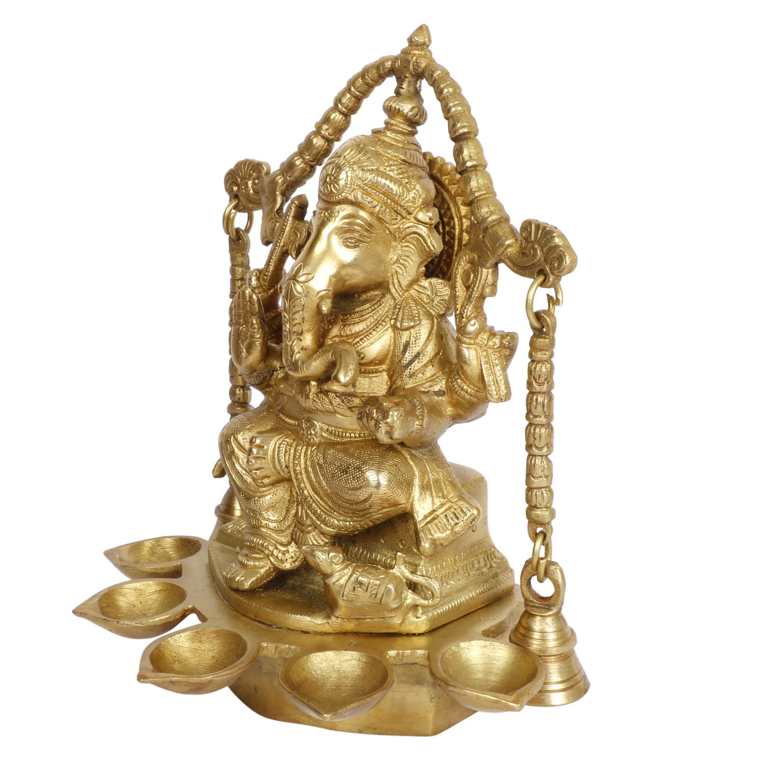 Kartique Brass Ganesh Bhagwan Idol Ganesha Statue Ganpati Murti With Multi Diya And Bells For Home Entrance Decor Diwali Gift Ga