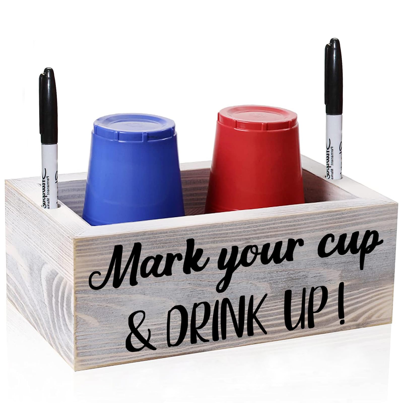 Double Disposable Cup Holder With Marker Slot Wooden Mark Your Cup And Drink Up 2 Sides Designs Drink Dispensers For Parties Far