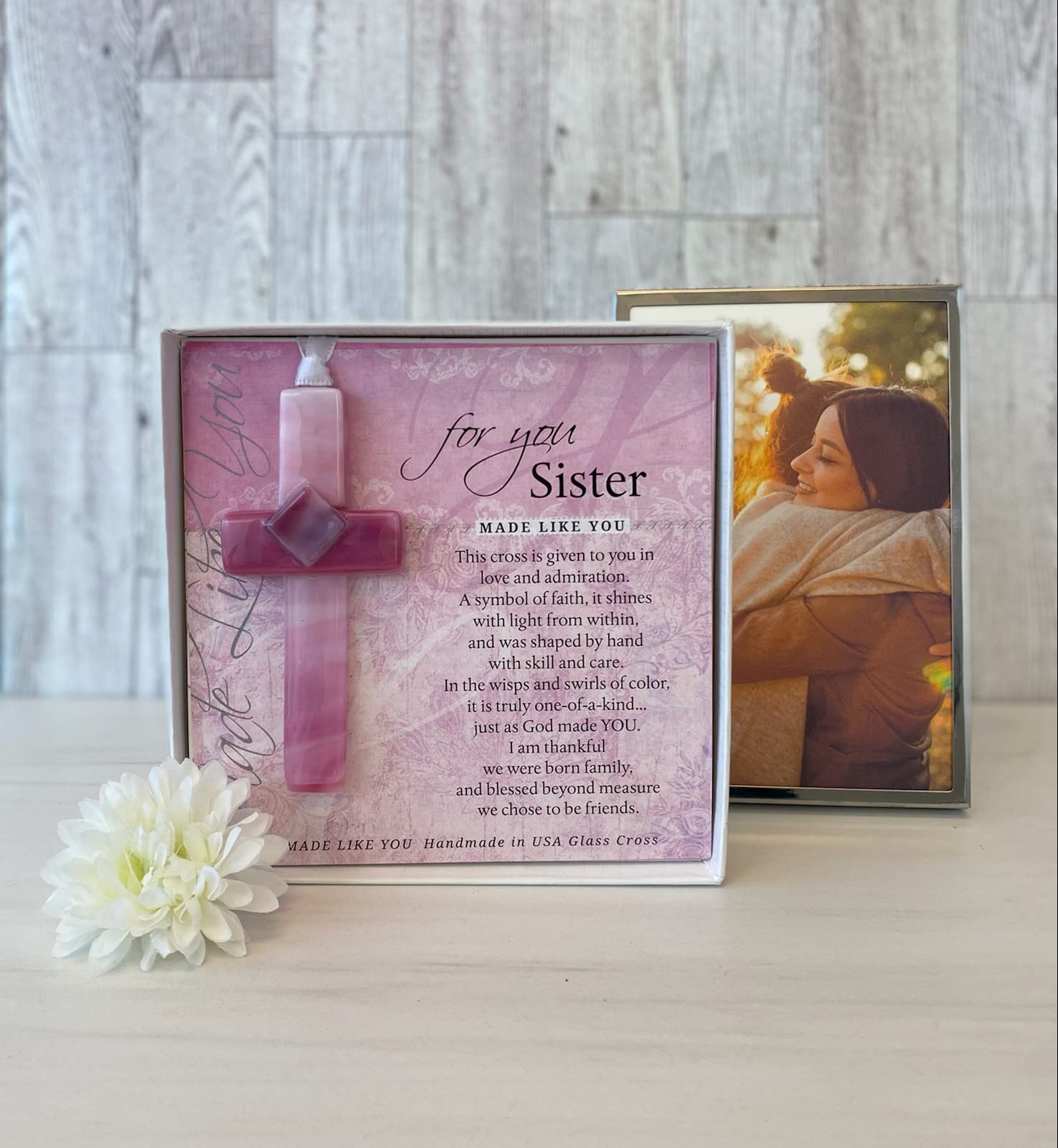 Handmade Glass Cross for Sister with Poem- Gift for Sister on Christmas  Mother's Day  Birthday