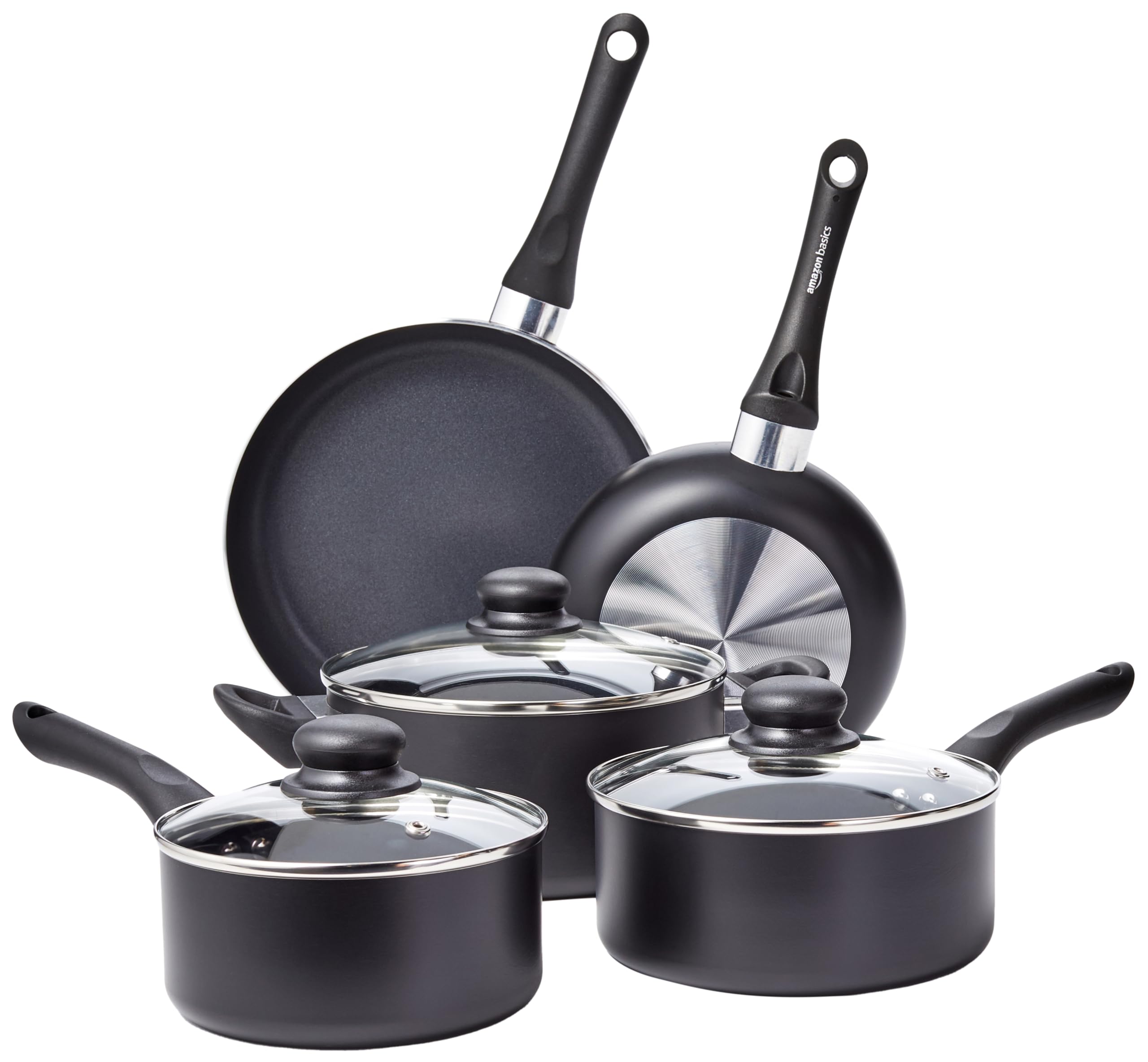 Amazon Basics Ceramic NonStick Cookware 8Piece Set, Pots and Pans, Black