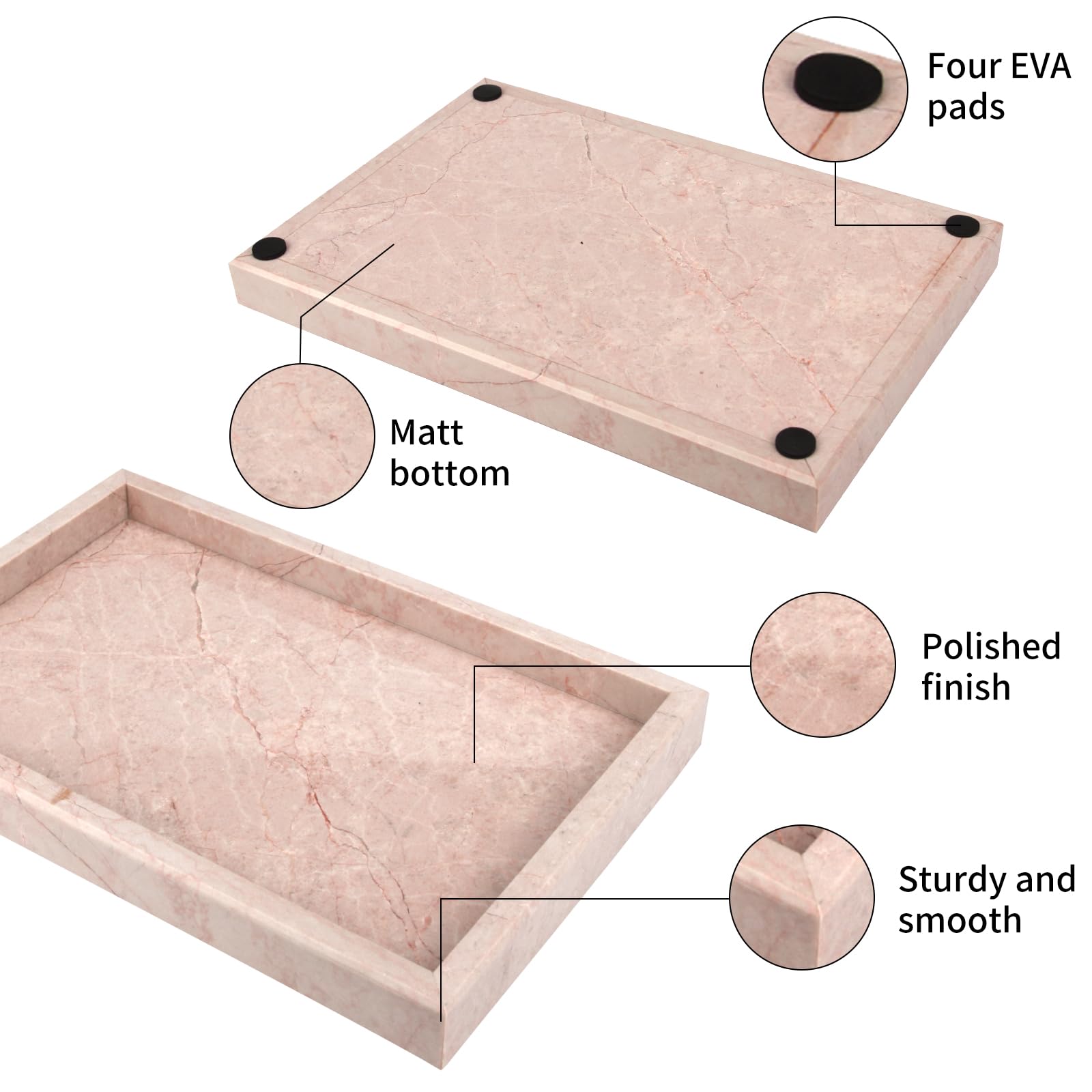 Heshibi Marble Bathroom Vanity Tray, Natural Luxury Cream Rose Marble Home Kitchen Bathroom Table Tray, Stone Decorative Counter