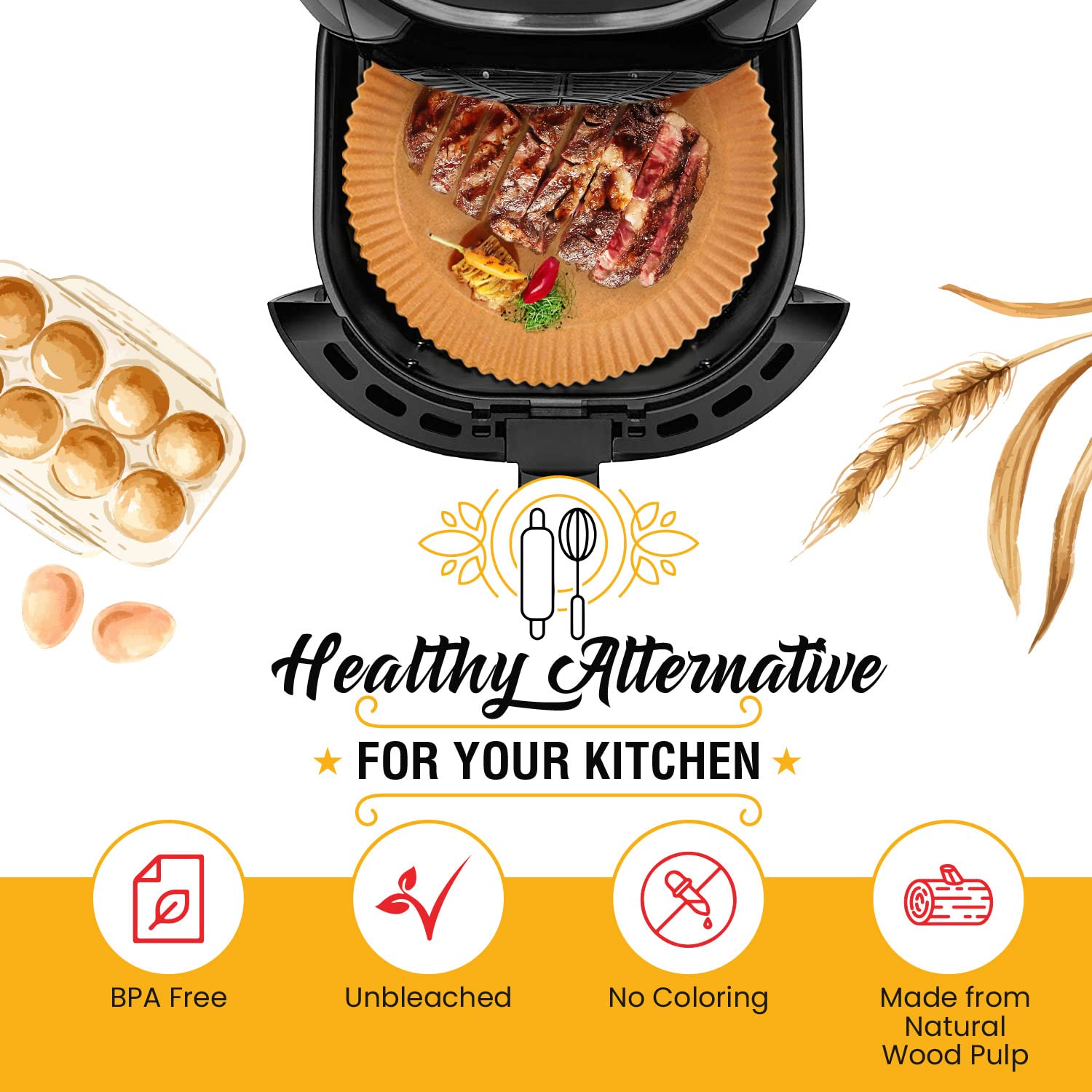 6.3    Small Air Fryer Liners, 2-4 Qt Air Fryer Liners, 120Pcs Disposable Paper Liners - Non-Stick And Oil Proof For Easy Cleanu