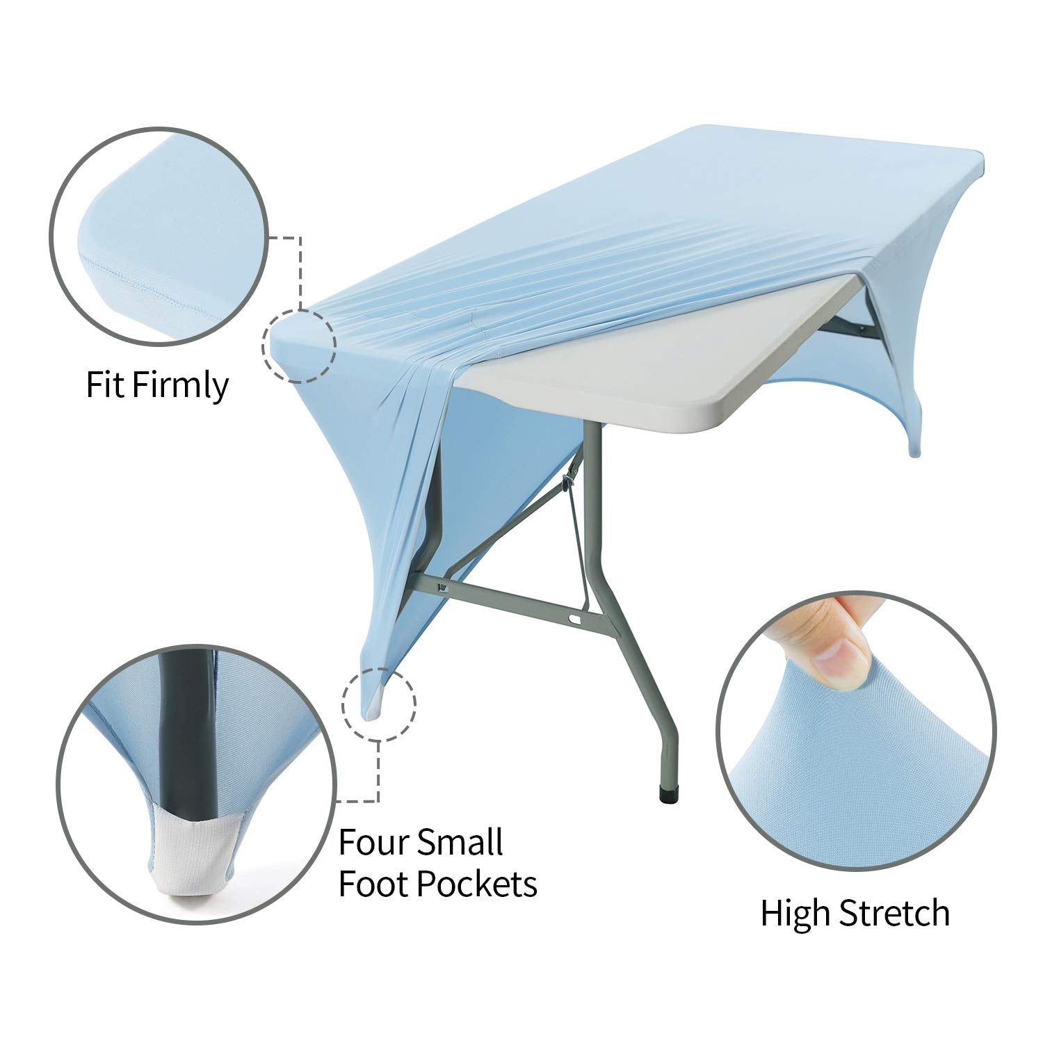 Peomeise 6Ft Spandex Table Cover Rectangular Stretch Spandex Tablecloth (Blue Mist,6Ft)