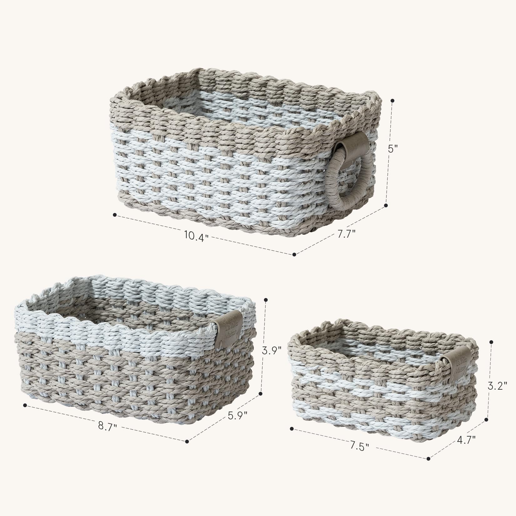 La Jolie Maison Small Light Blue And Gray Wicker Baskets Set Of 3, Paper Rope Storage Baskets With Handle, Small Woven Baskets F