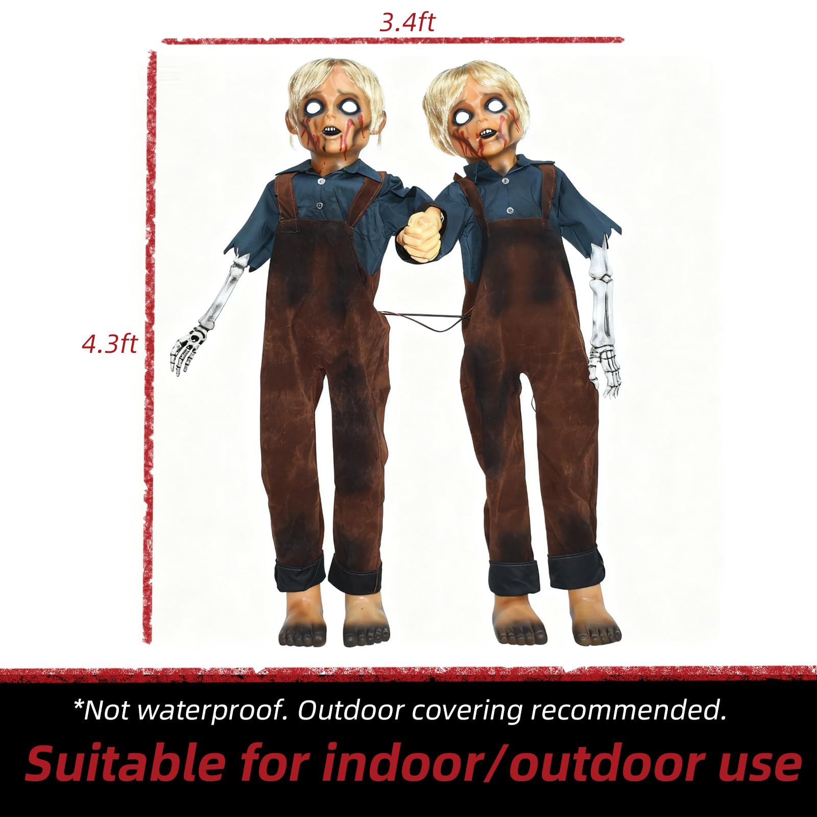 HOYECHI Animatronic Halloween Decorations Twin Boys 4.3ft - Scary Halloween Decorations for Yard, Motion & Sound Activated Outdo
