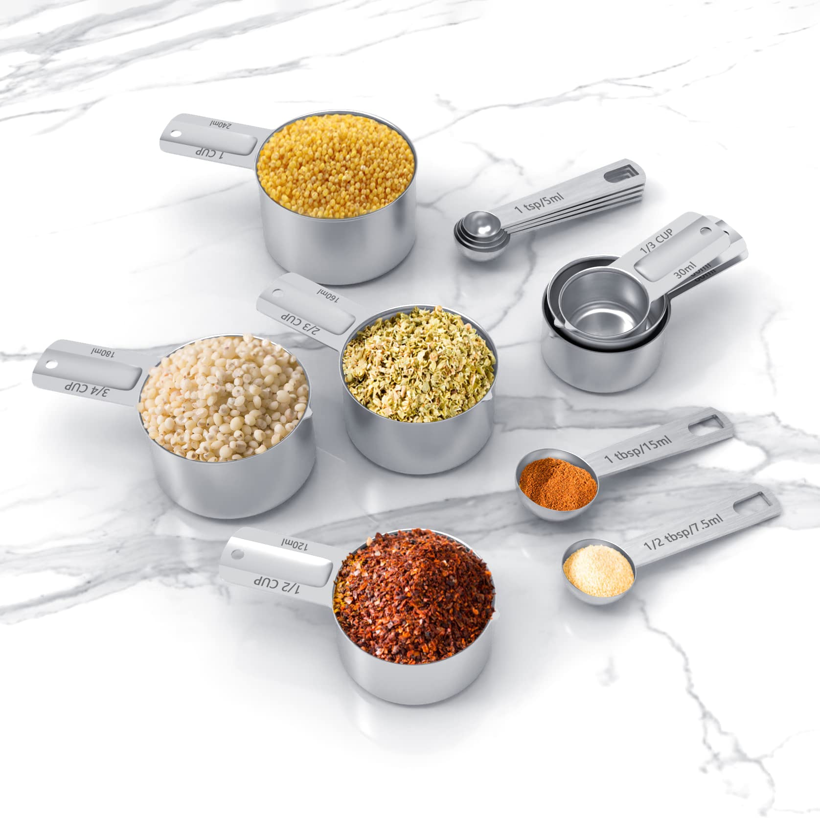 Tiluck Stainless Steel Measuring Cups & Spoons Set, Cups And Spoons,Kitchen Gadgets For Cooking & Baking (Xx-Large)