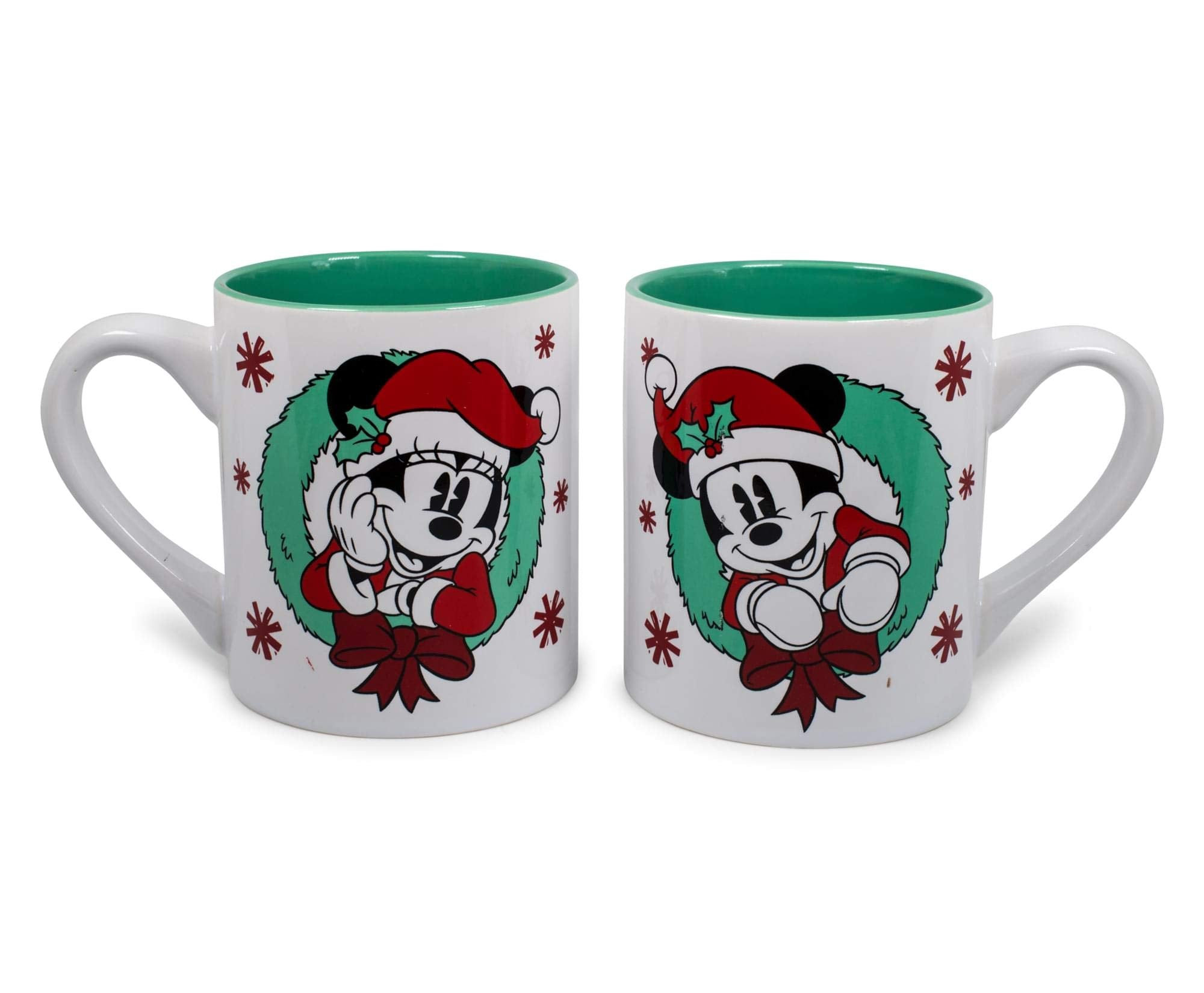 Mickey And Minnie Mouse Holiday Mugs, Set Of 2  Each Holds 14 Ounces