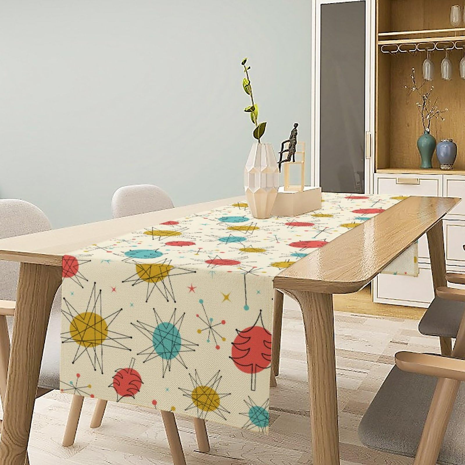Mid Century Table Runners, Vintage 1950S Atomic Stars Abstract Geometric Shapes Table Runners Dresser Scarves Table Setting Deco