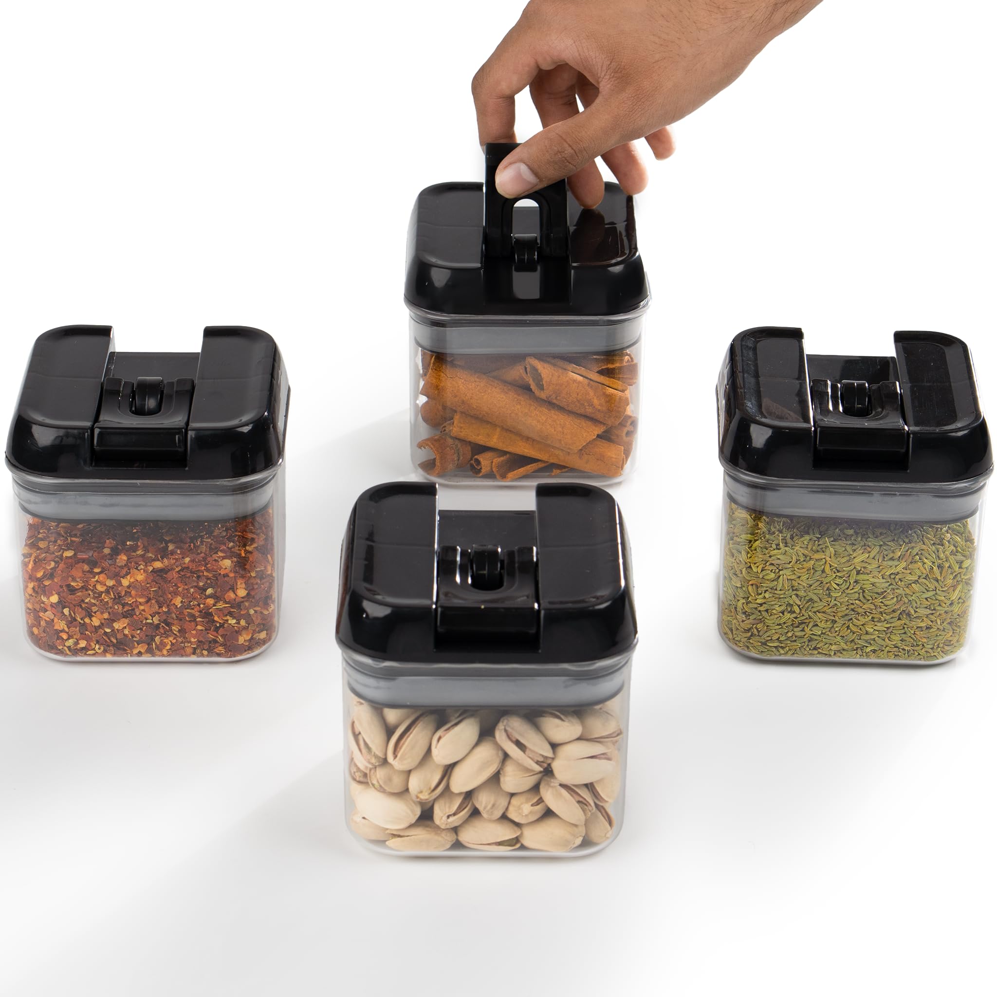 Tex-Ro Kitchen Containers Set, Air Tight Container For Kitchen Storage Set, Kitchen Accessories Items & Storage (Black, Set Of 8