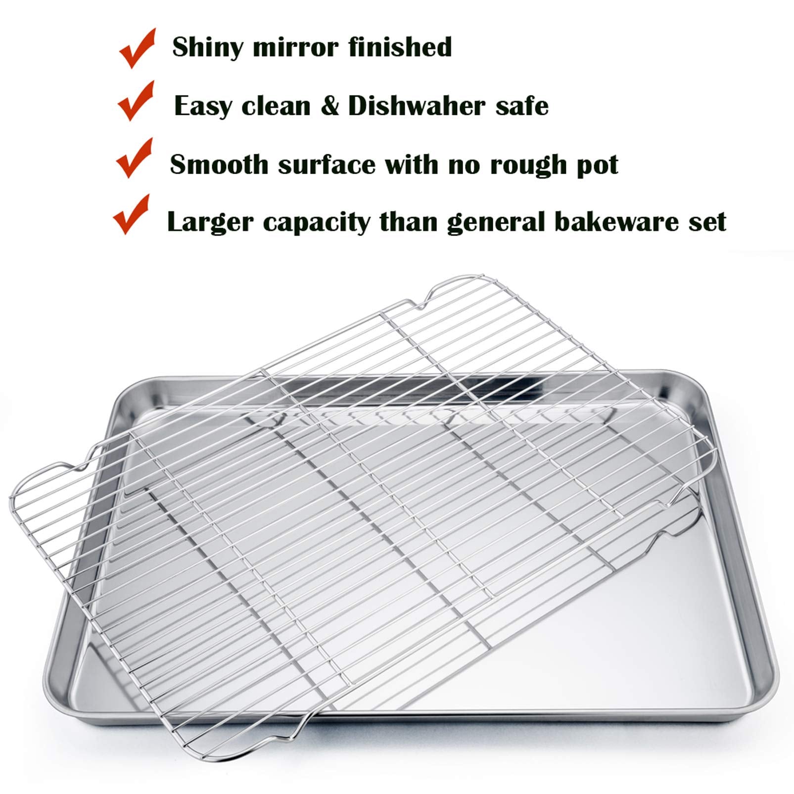P&P Chef Extra Large Baking Sheet And Rack Set, Stainless Steel Cookie Sheet Baking Pan With Cooling Rack, Rectangle 19.6''X13.5