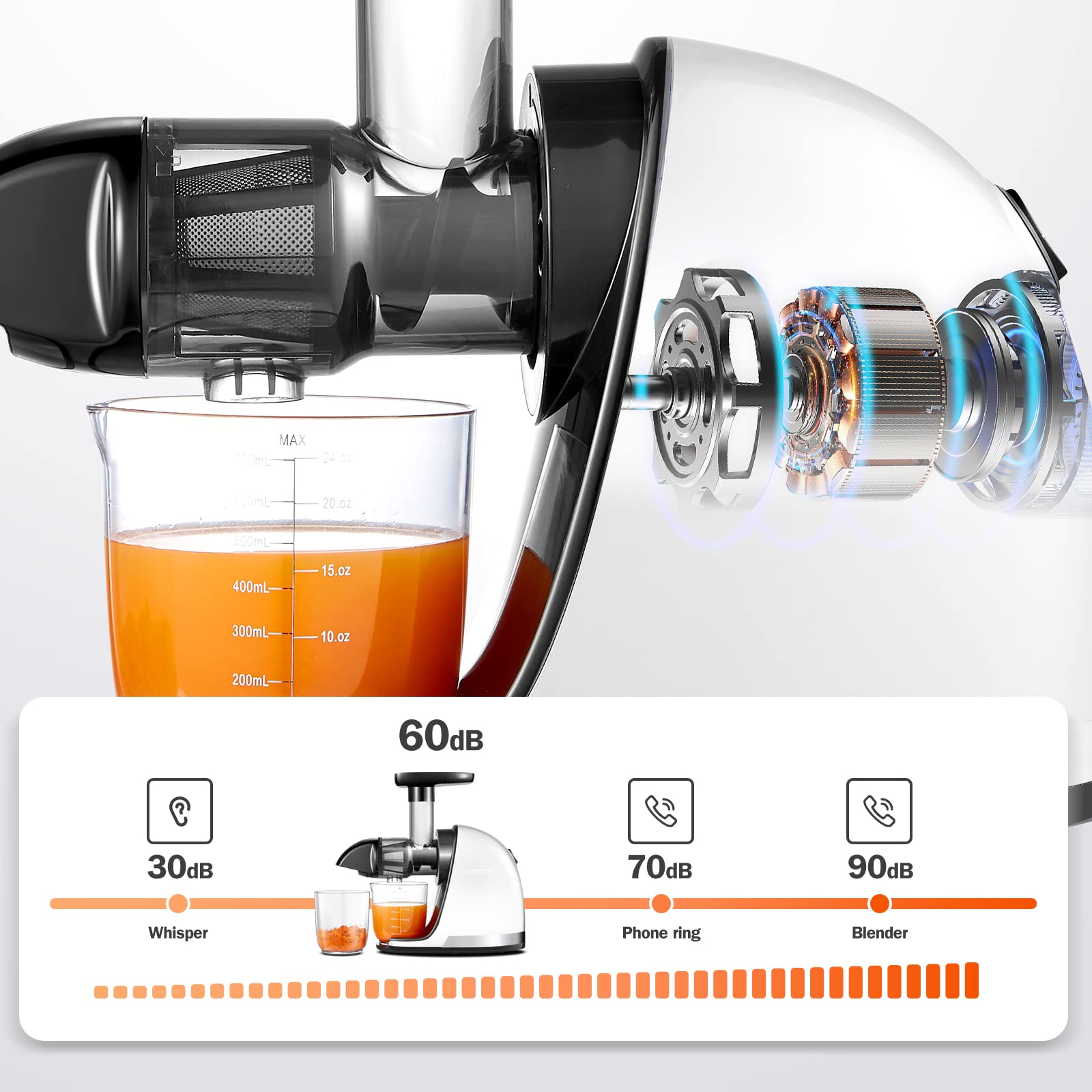 Cold Pressjuicer,Amzchef Slow Masticating Juicer Machines With Reverse Function, High Juice Yield, Easy Clean With Brush,Recipes