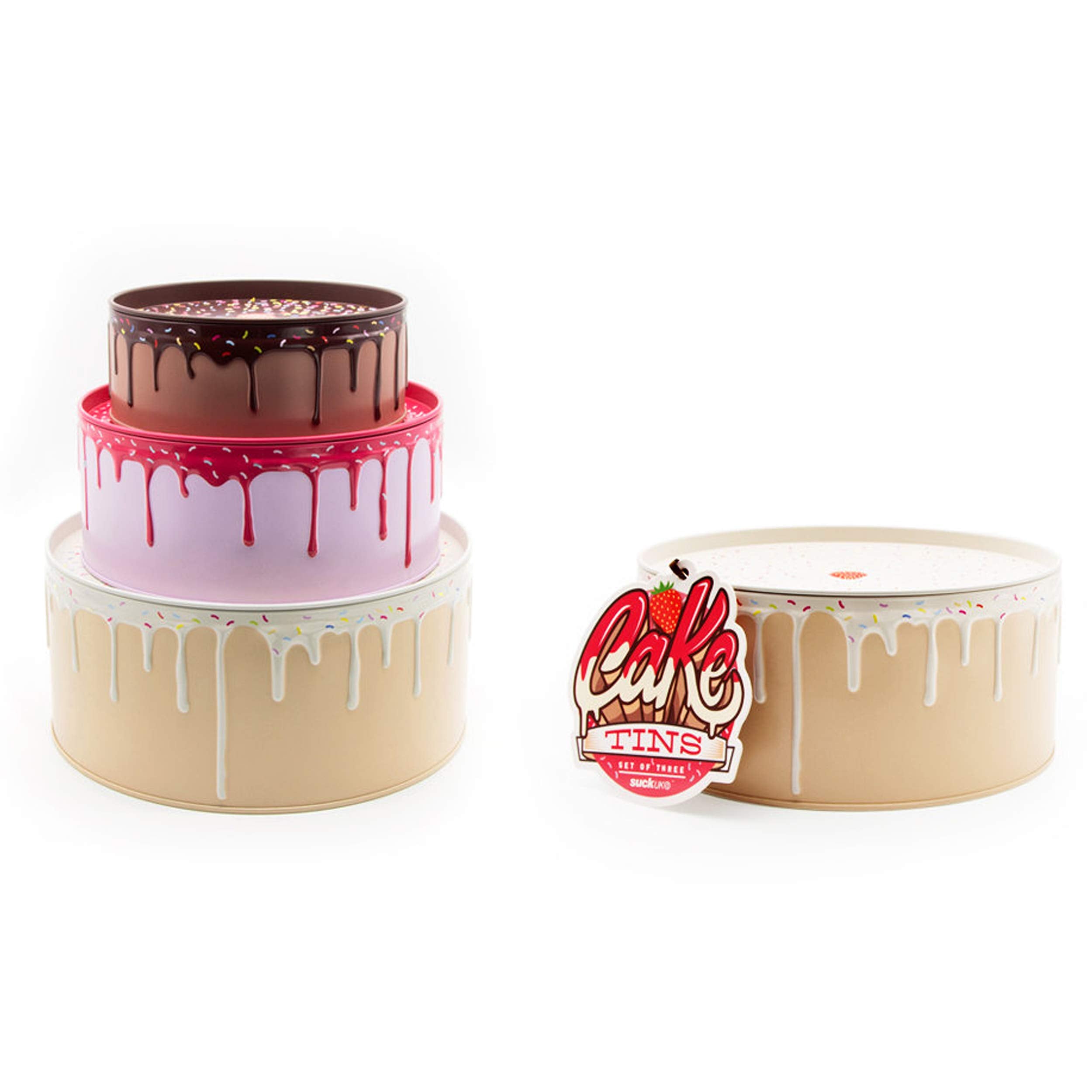 Suck Uk Cake Boxes Cake Container & Cookie Tins With Lids For Gift Giving Nesting Cake Storage Container With Tiered Design Cupc