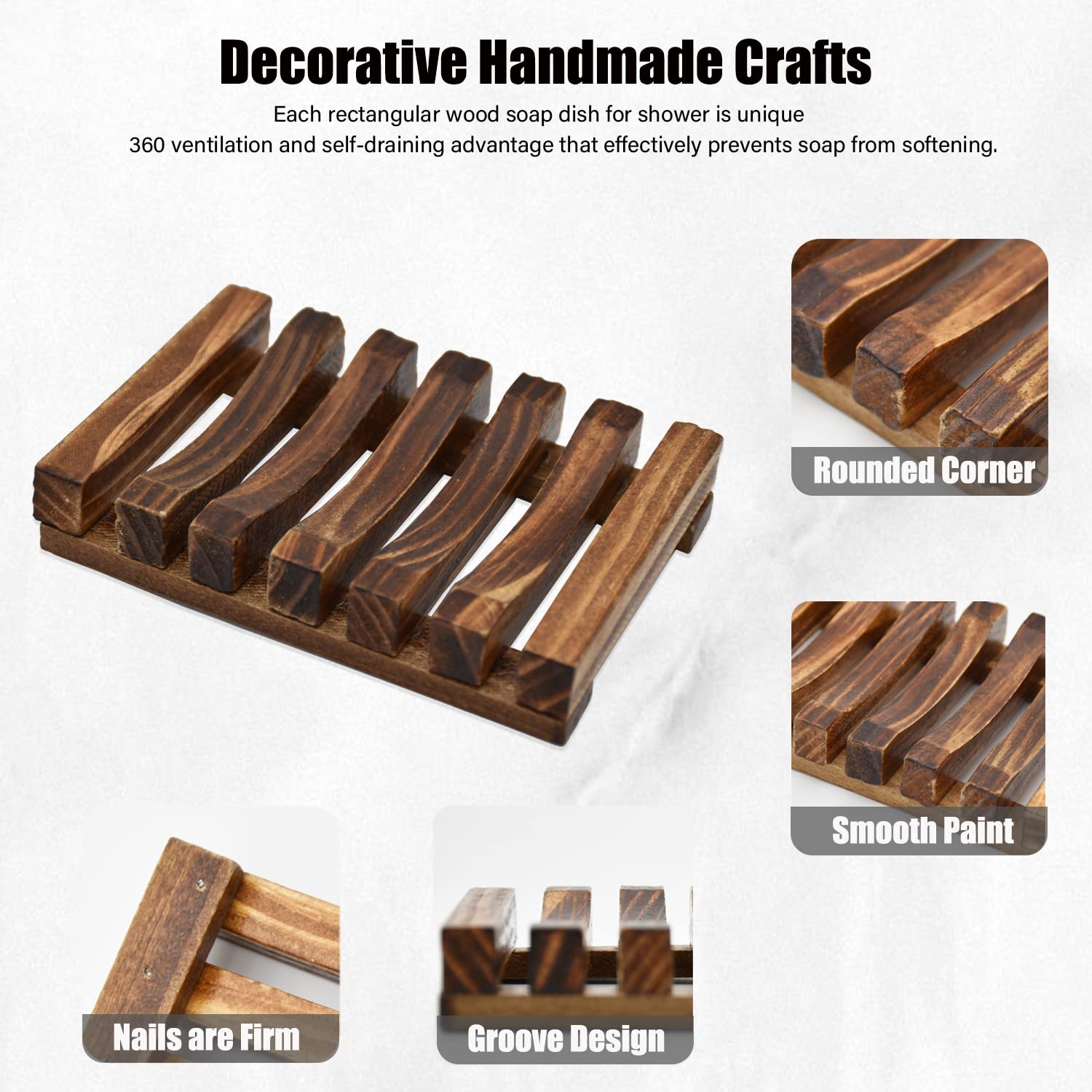 Soap Dish Holder  3 Pcs Natural Wooden Soap Saver  Soap Case for Shower  Self Draining Soap Tray for Bathroom  Extend Soap Life  Keep Soap Bars Dry Clean & Easy Cleaning(Charcoal)