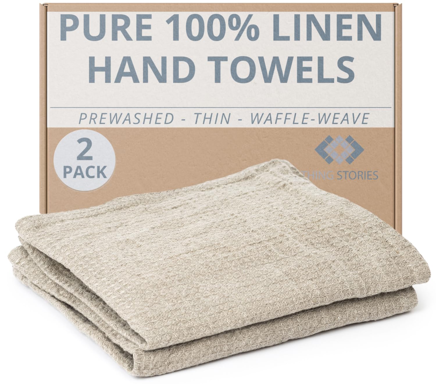 Pure 100% Linen Hand Towels - Set Of 2 Linen Kitchen Towels Waffle Weave Natural Color - 13 X 29-Inch Soft Lightweight Stone-Was