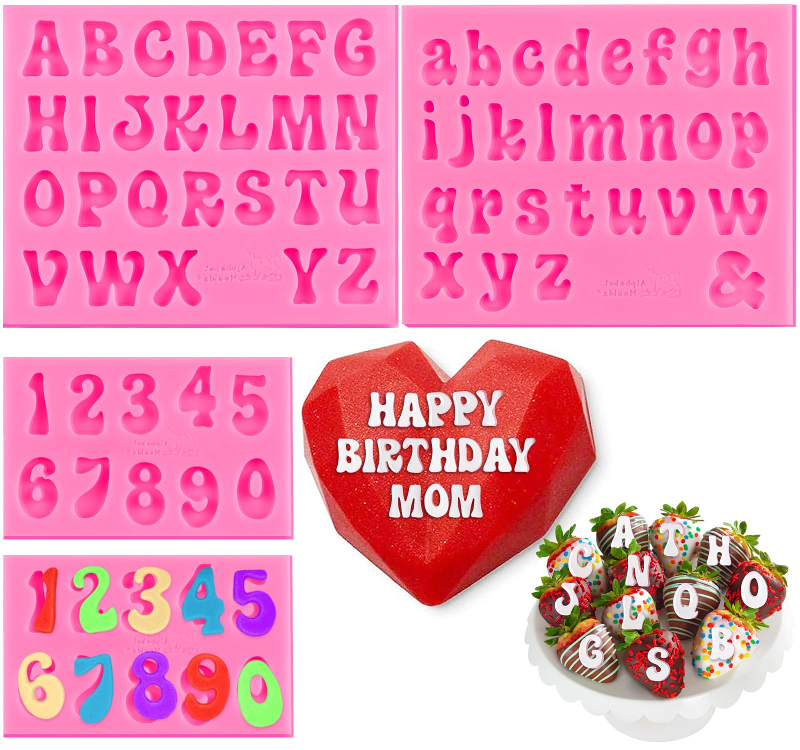 Ygaohf Silicone Alphabet Mold, Letter Molds For Chocolate, 3 Pcs Silicone Chocolate Molds For Breakable Hearts, Uppercase Lowerc