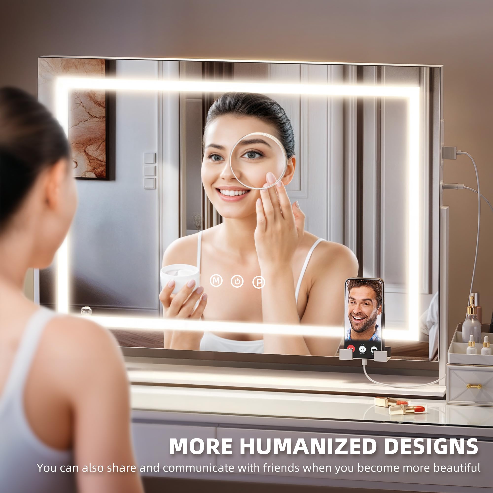 Yitahome Vanity Mirror With Lights 24.6''X20'' Led Lighted Makeup Mirror, Dimmable 3 Color, Large Makeup Mirror With Lights, Led
