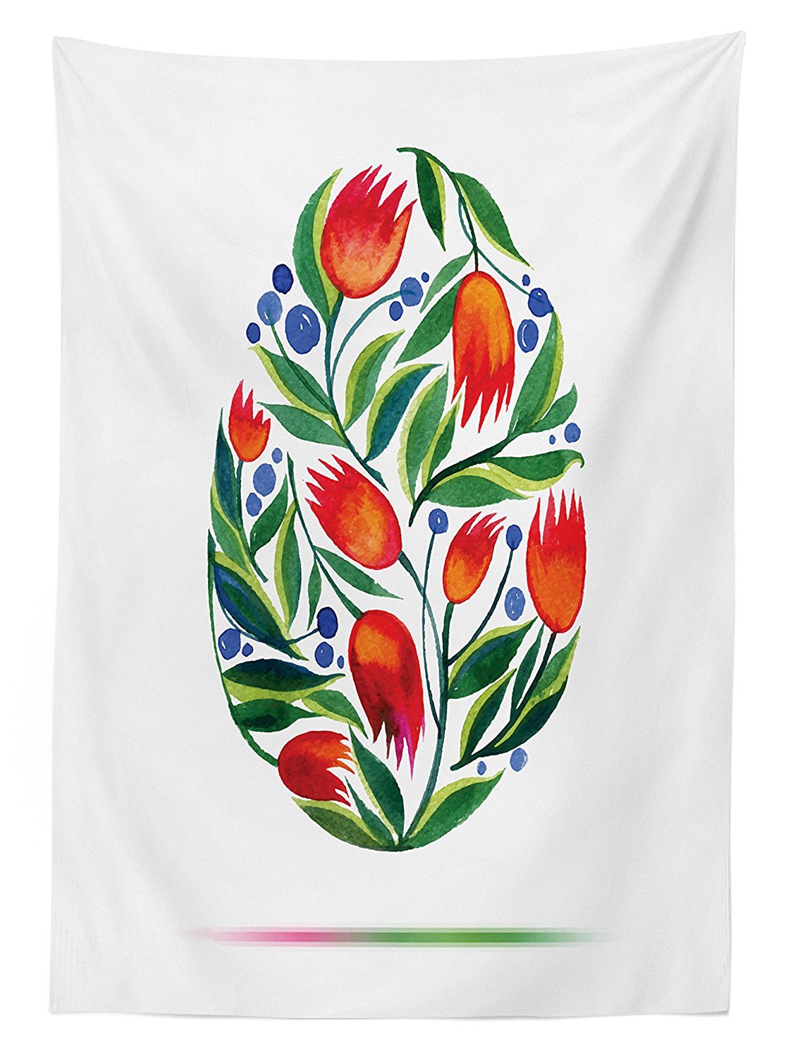 Ambesonne Watercolor Flower Tablecloth, Easter Egg Tulip Flowers Paint In Retro Style Nostalgic Pastel Color, Rectangular Table