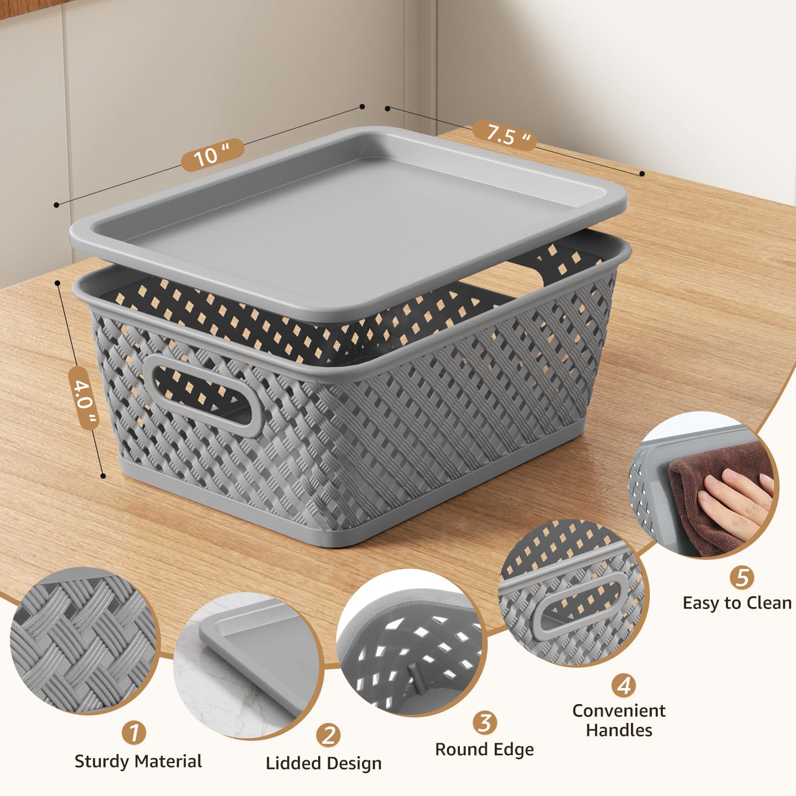 Maxgear Organization And Storage, Plastic Bins Organizer Bins, Woven Basket For Storage, Plastic Baskets With Lid, Lidded Basket