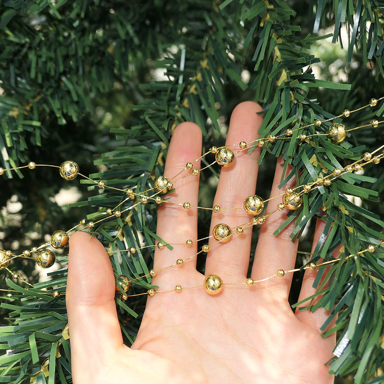 HADDIY Christmas Tree Beads Garland,66 Feet Gold Pearl Strands Chain Sparkle for Christmas Tree Decoration and Crafts